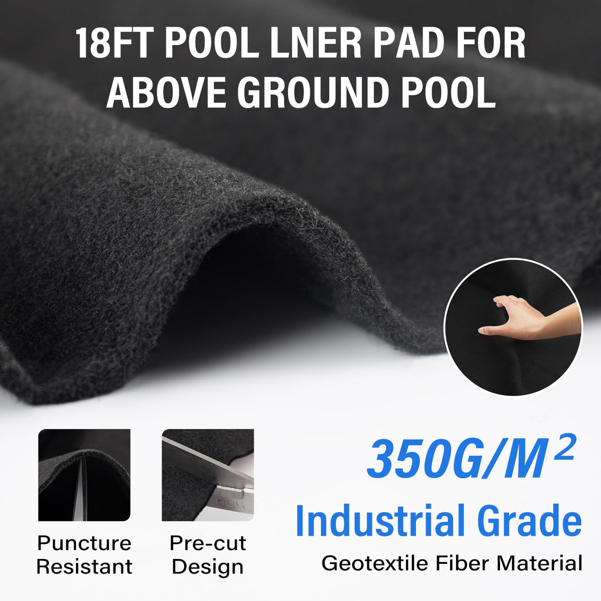 TIXANF 18FT Pool Liner Pad 350G/M² Thicker,Seamless Above Ground Pool Liner, Thicker Durable Geotextile Material, Pre-Cut Heavy Duty Round Pool Liner Pad, Puncture Protection,Extend Liner Life(Black)