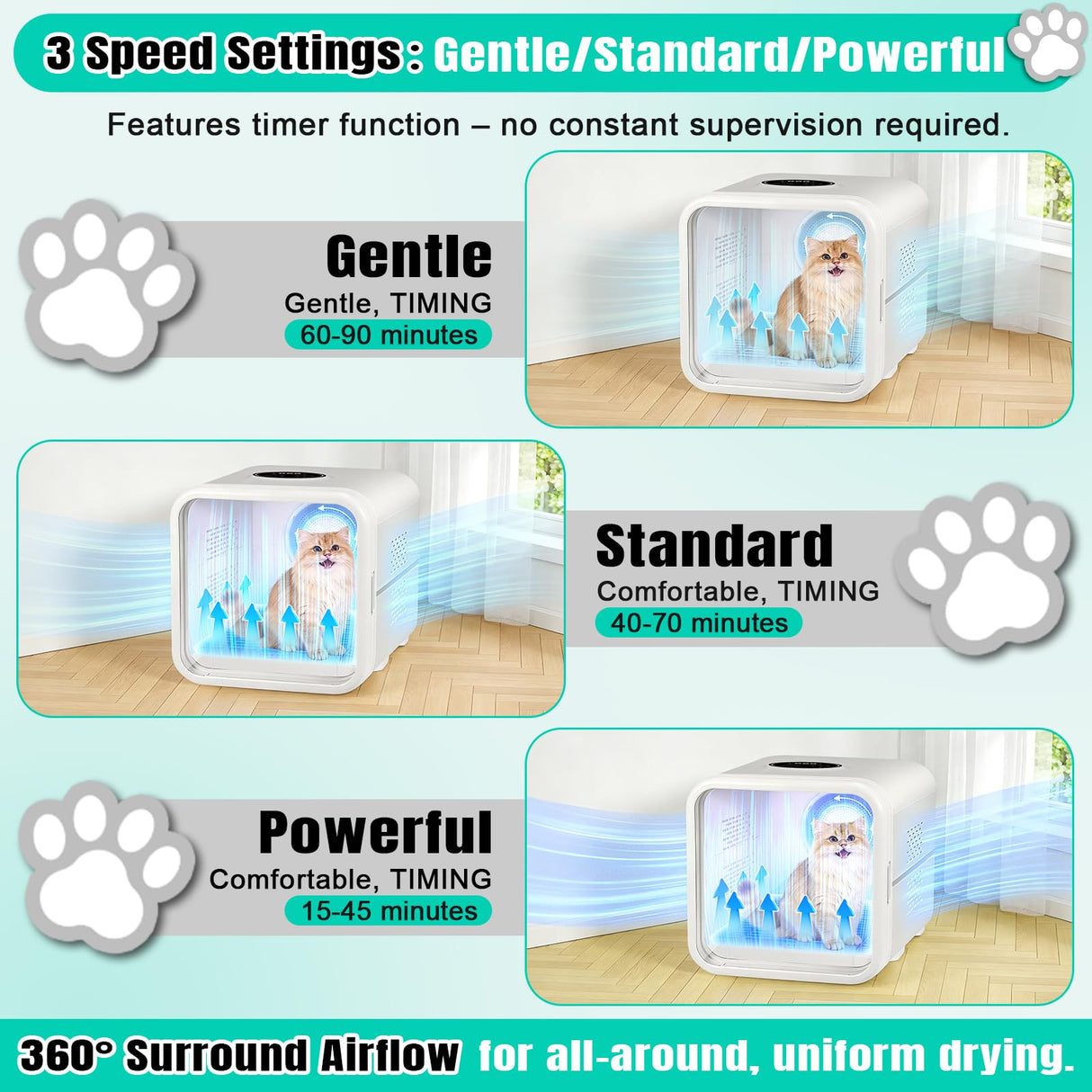 Automatic Pet Hair Dryer Box,Powerful Motor Fans Blower for Cats and Small Dogs,360° Drying,Temperature Control,Self-Dryer Boxes with 3 Adjustable Speed Settings&Quick Drying Modes, Cat Toys,Towel W
