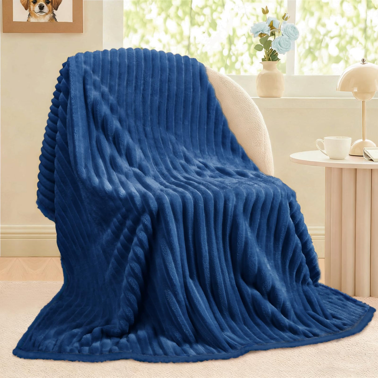 Luciphia Waterproof Dog Blanket for Medium Large Dogs Ultra-Soft Calming Cut Pile Flannel Throw Durable & Warm Furniture Protection for Couch Car Pet Blanket Machine Washable Deep Navy,M(57''x40'')