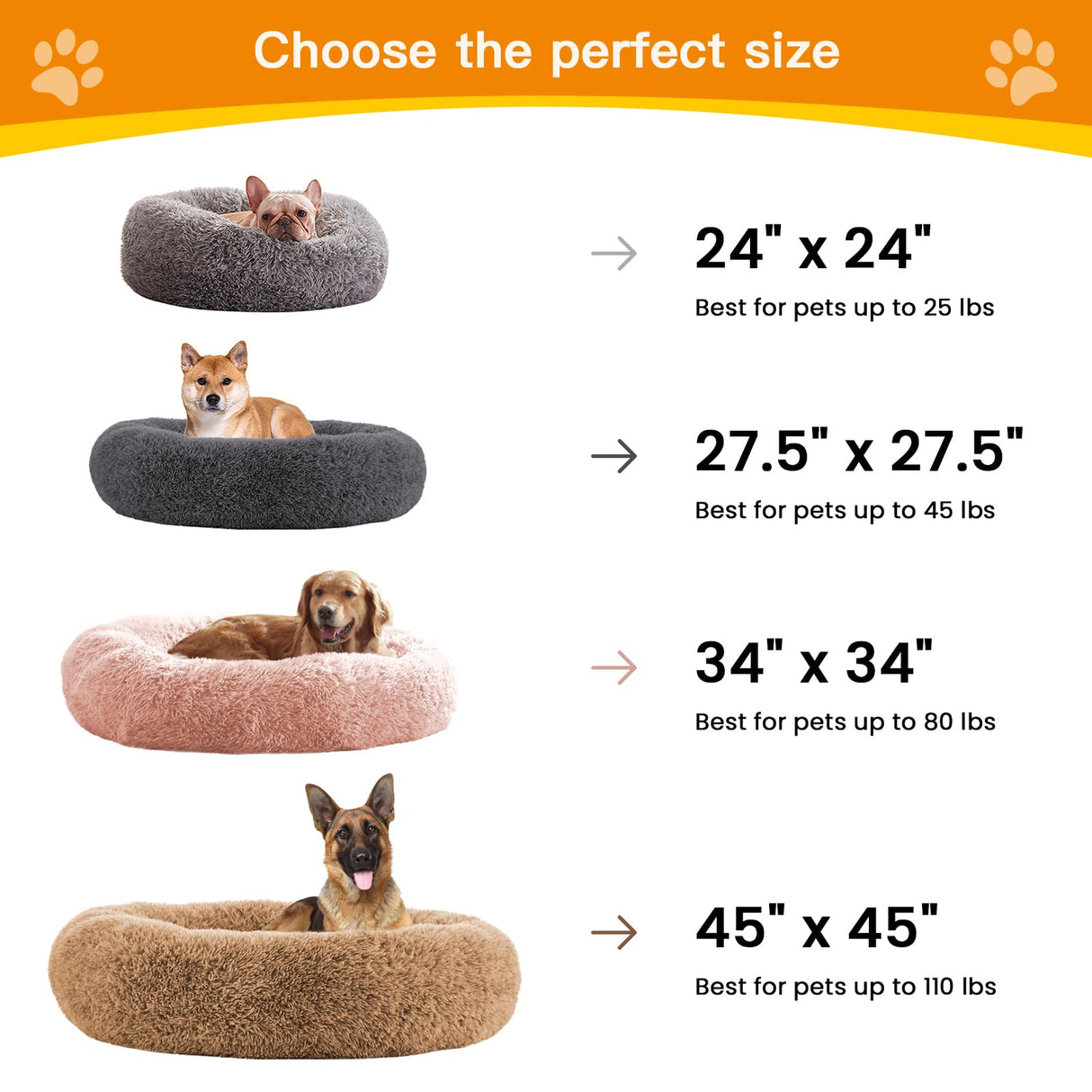 URGVANZ PET Calming Dog Bed Anti-Anxiety Donut Dog Beds for Small Medium Large Dogs,Washable Plush Fluffy Indoor Cat Kitten Round Cuddler Cushion 45"