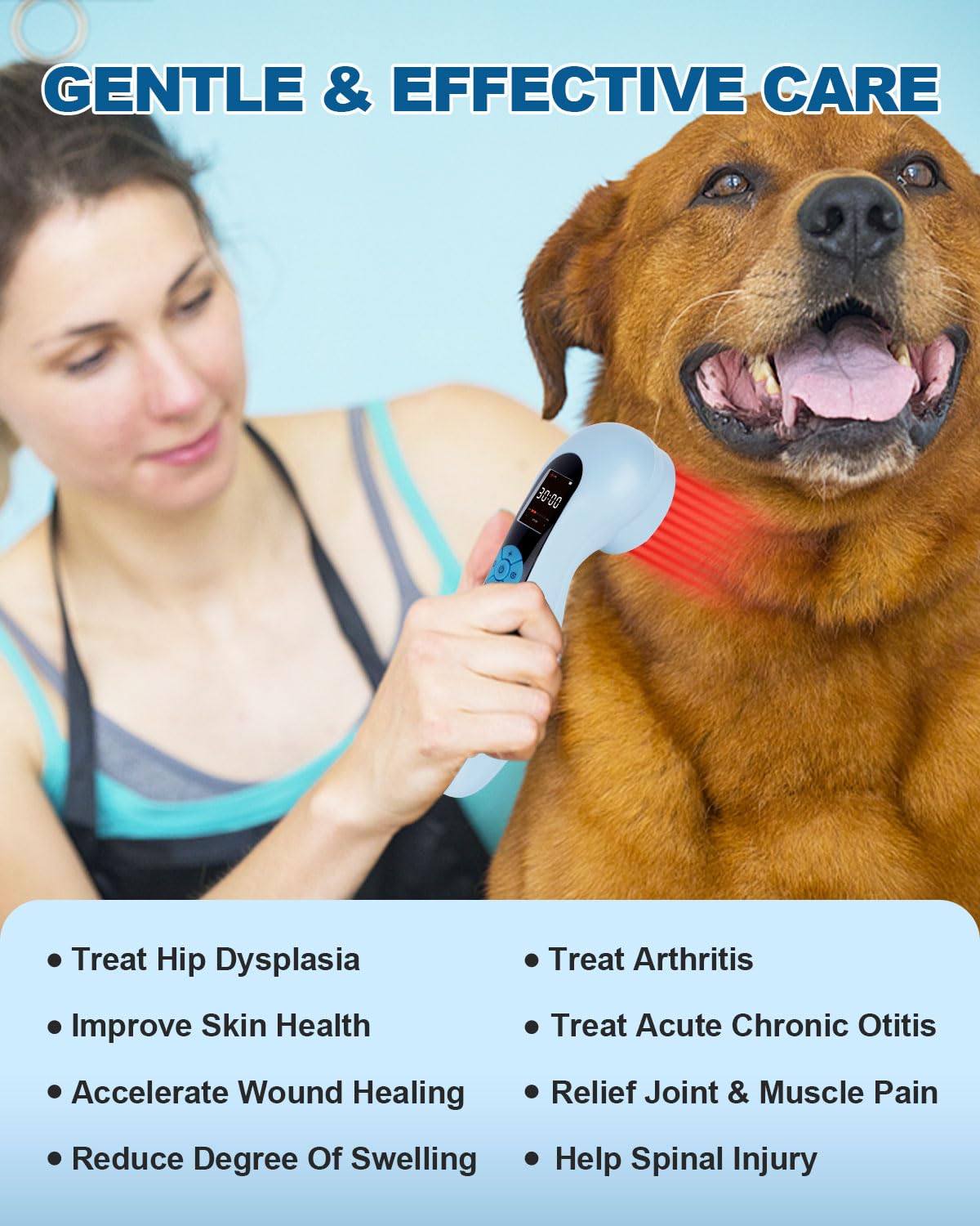 LLLT Cold Laser Therapy Device with Protective Magnetic Cover, 5 * 808nm & 10 * 650nm Human/Vet Handheld Infrared Red Light Therapy, Pet Dogs Treatment Device for Muscle Pain Relief & Improve Healing