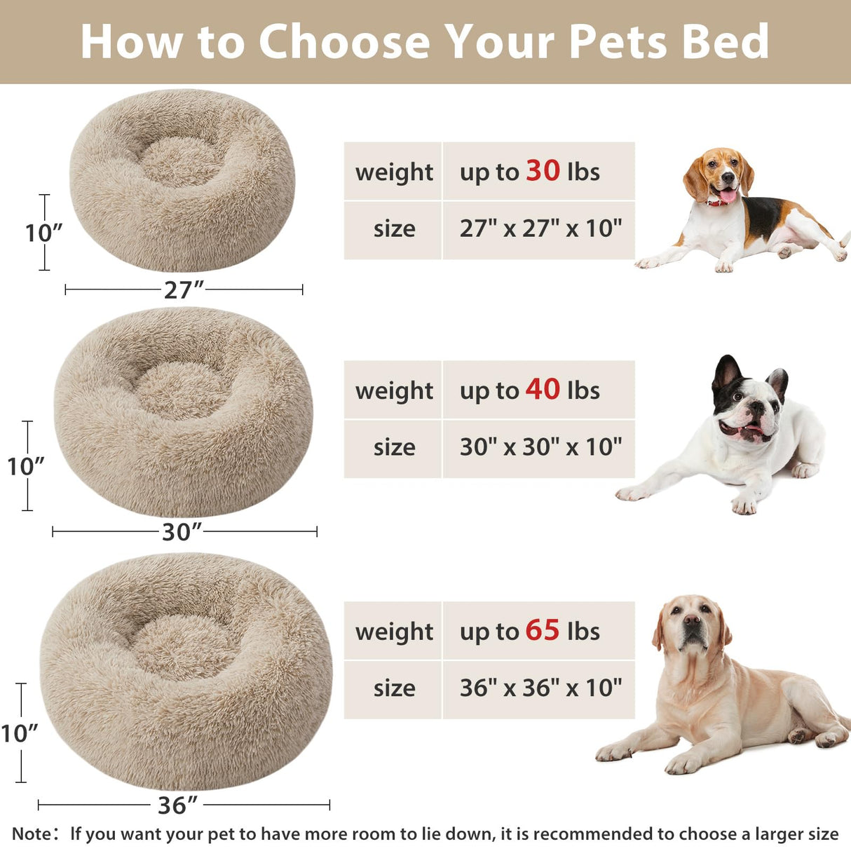 WNPETHOME Calming Dog Beds for Large Dogs, Anti-Anxiety Donut Large Pet Bed, Fluffy Faux Fur Plush Dog Bed,Warming Cozy Soft Round Lagre Dogs Bed for Pet, Cat Cuddler Cushion Bed