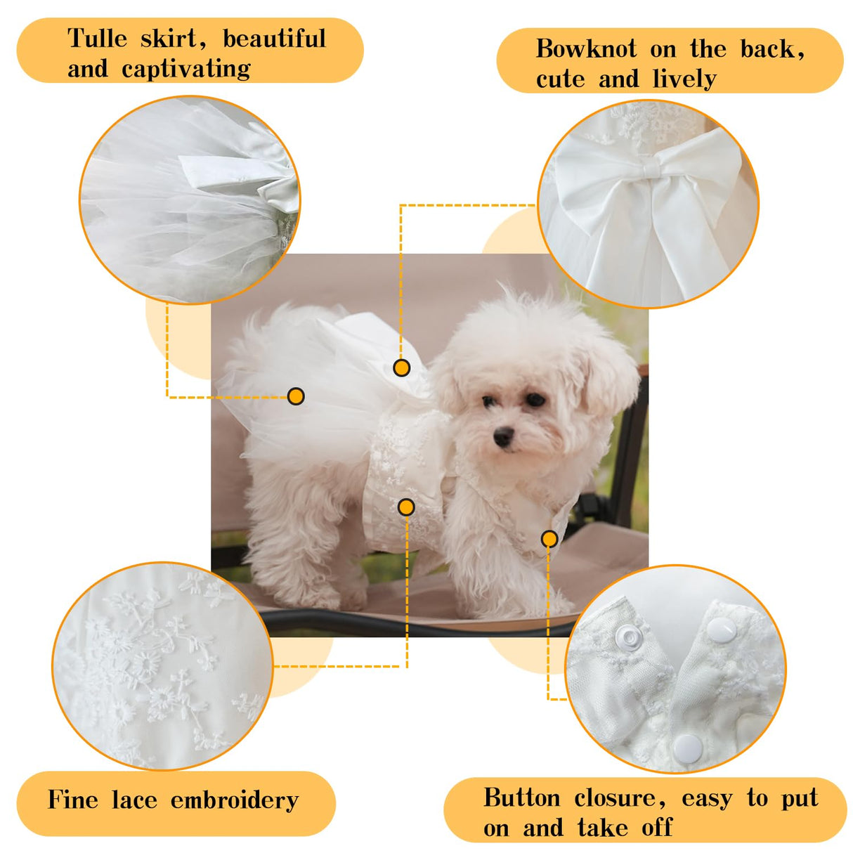 Dog Dress Wedding Outfits, Princess Lace Tutu Strappy Skirt for Female Puppy Small Medium Dogs Girl Cats Costume (Embroidery Dress, Medium)