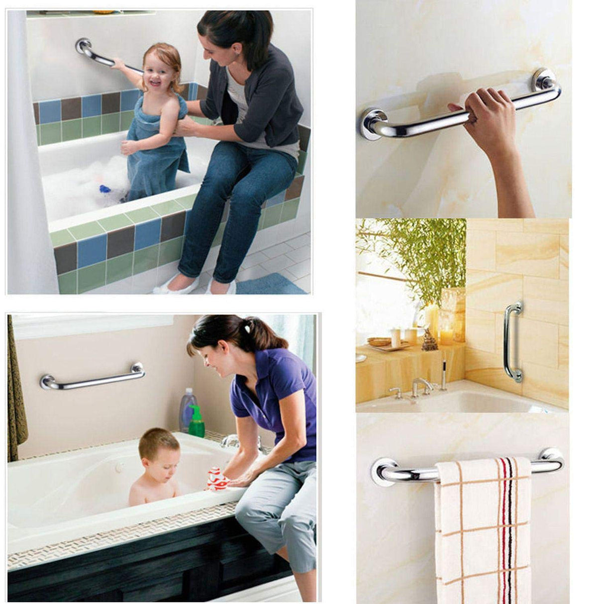2 Pack 16 Inch Shower Grab Bar, ZUEXT Chrome Stainless Steel Bathroom Grab Bar, Shower Handle, Bathroom Balance Bar, Safety Hand Rail Support - Handicap, Elderly, Injury, Senior Assist Bath Handle