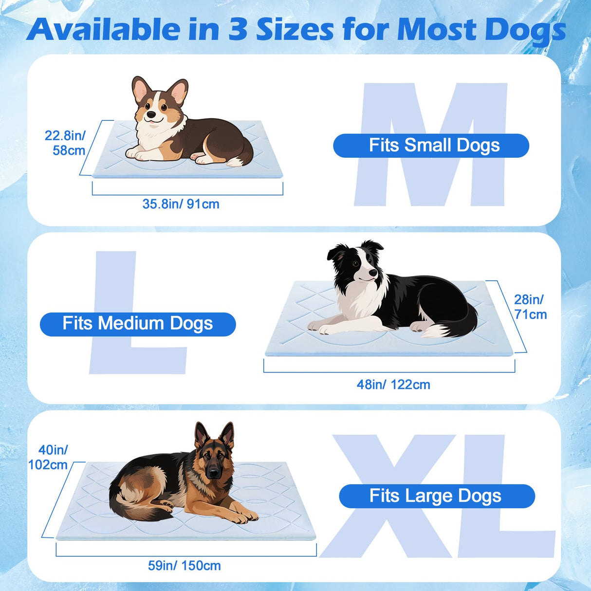 Tivray Dog Cooling Mat, 48'' × 28'' Large, Self-Cooling Mat for Dog Reversible (Cool & Warm), Double-Sided Pet Cool Pads for Crate, Kennel, Machine Washable Summer Blanket, Non-Gel, Blue + Grey