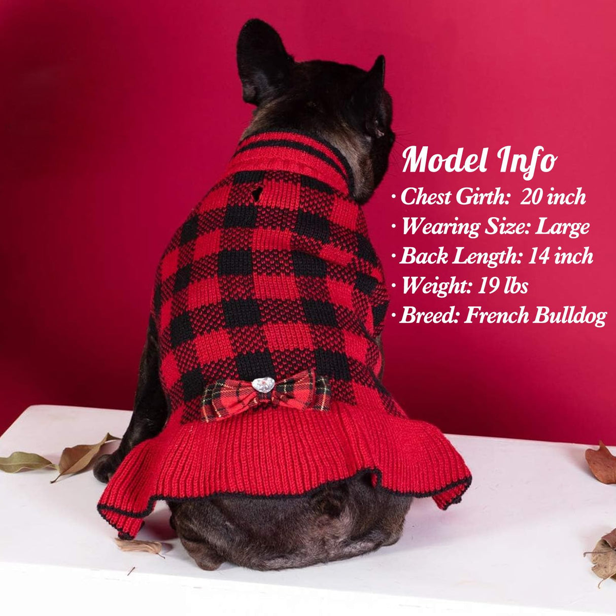 KYEESE Christmas Dog Sweater Dress for Medium Dogs with Leash Hole Classi Checkered Pet Sweaters Dog Christmas Outfit with BowtieTurtleneck Dogs Apparel for Winter, XXXL