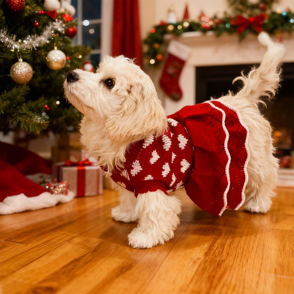 MuYaoPet Small Dog Sweaters Girl Red Winter Warm Dog Christmas Dress Costume Clothes Dachshund Chihuahua Corgi (Red, XL)