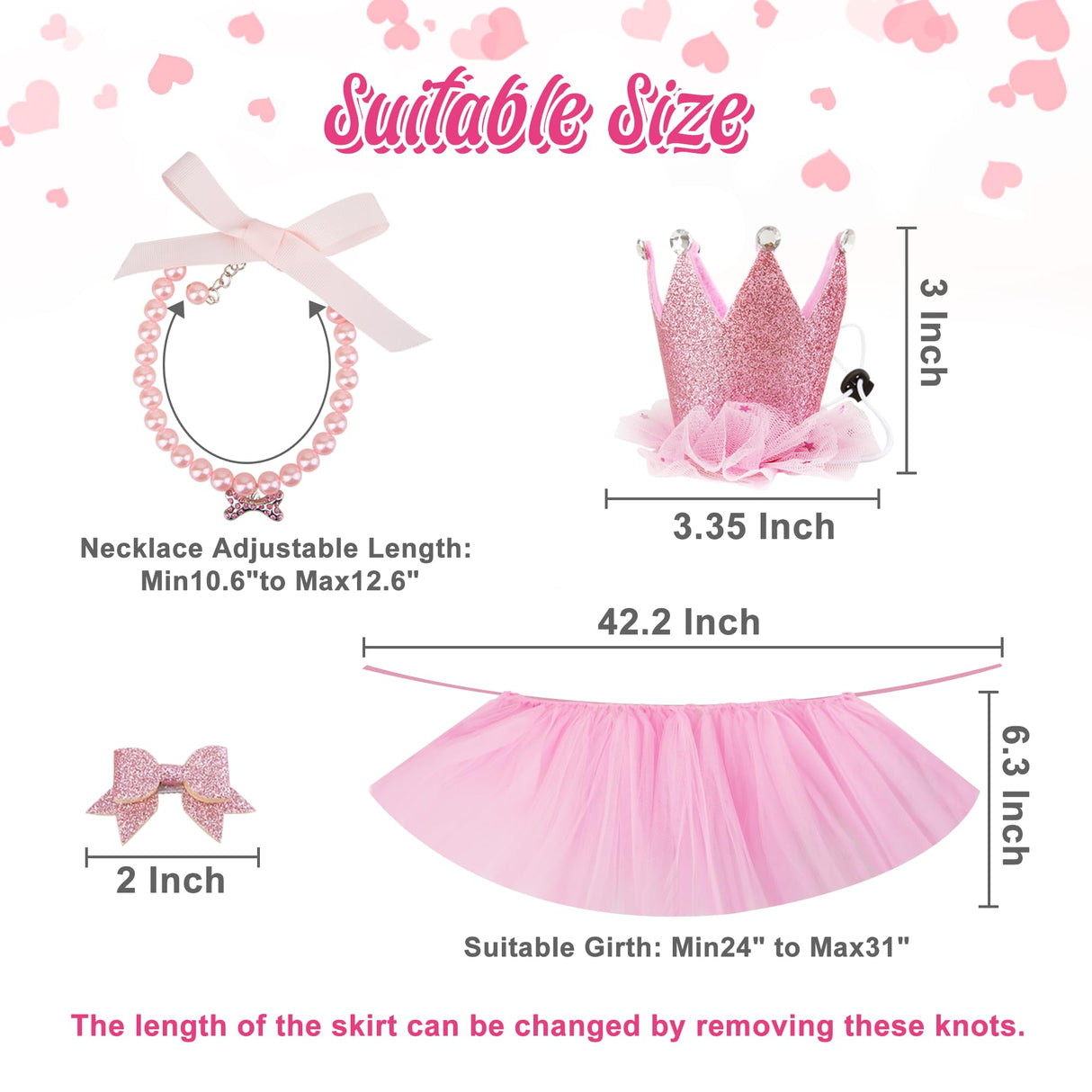 GAGILAND Dog Birthday Party Supplies Dog Birthday Outfit Pink Tutu for Dogs Dog Birthday Hat Necklace and Bowtie Hairpin for Dogs (24-31 inch Wrist)