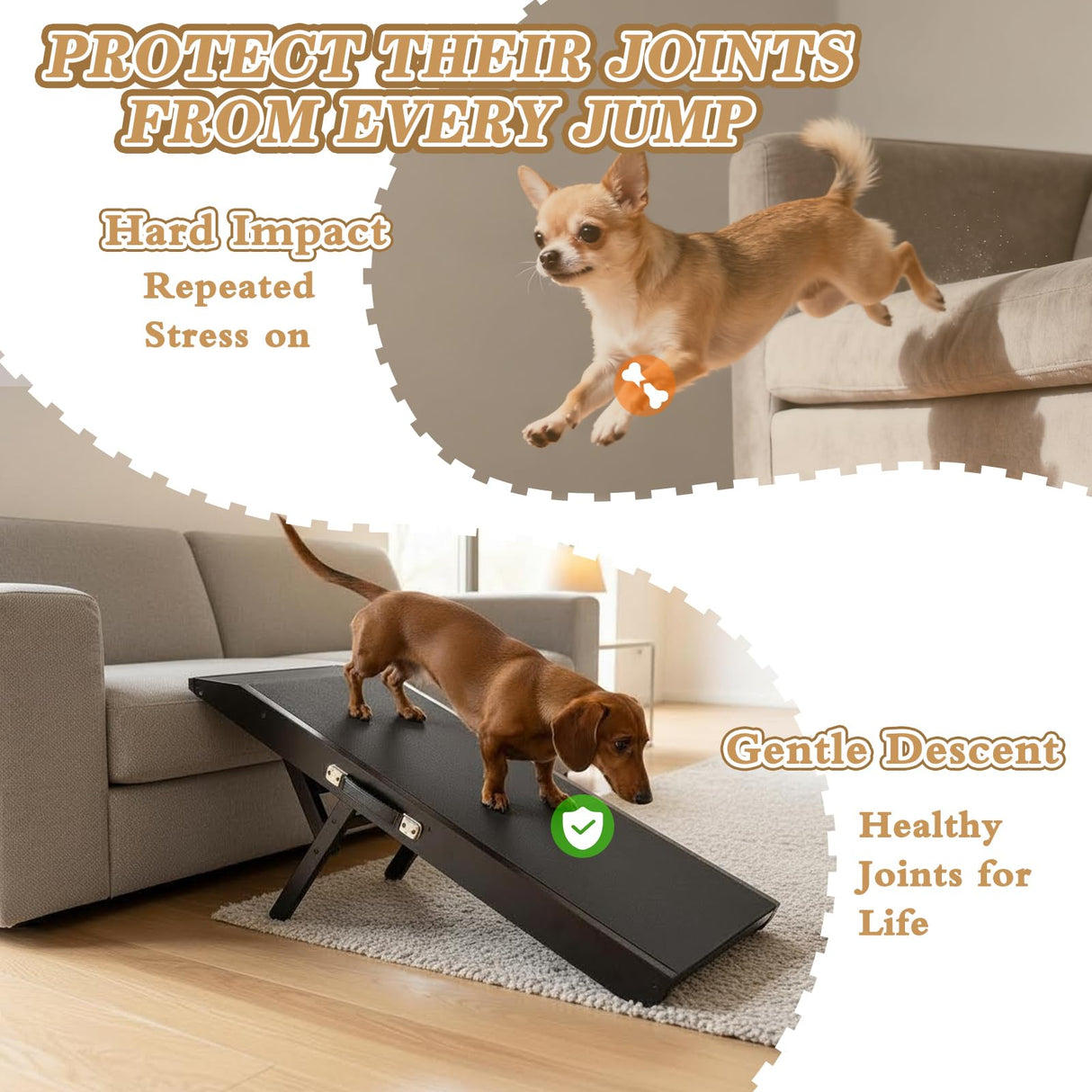 Dog Ramp for Couch, Birchwood Dog Bed Ramp for Small Dogs, 4-Level Adjustable (8.6"-20.9") Foldable Pet Ramp, Wide Non-Slip EVA Surface with Glow Strips, Solid Birchwood 200Lbs