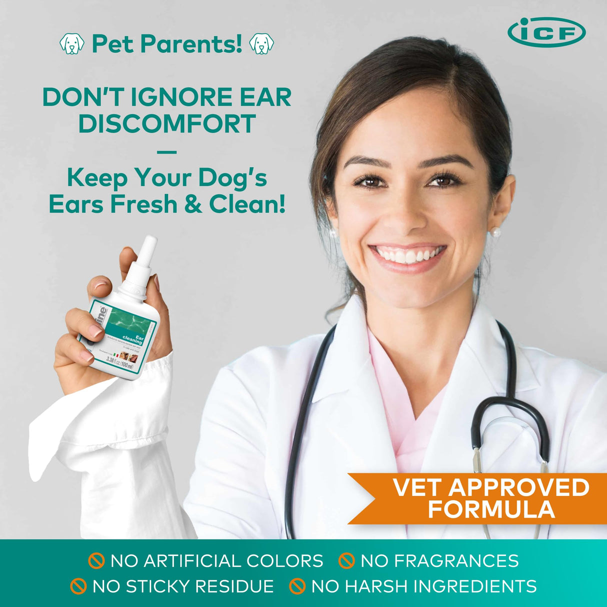 ICF Otodine Dog Ear Cleaner Solution - Veterinary Formula for Itchy Ears, Head Shaking & Scratching - Tris-EDTA Flush for Wax, Debris & Odor - Gentle & Safe for Cats & Puppies - 100ml
