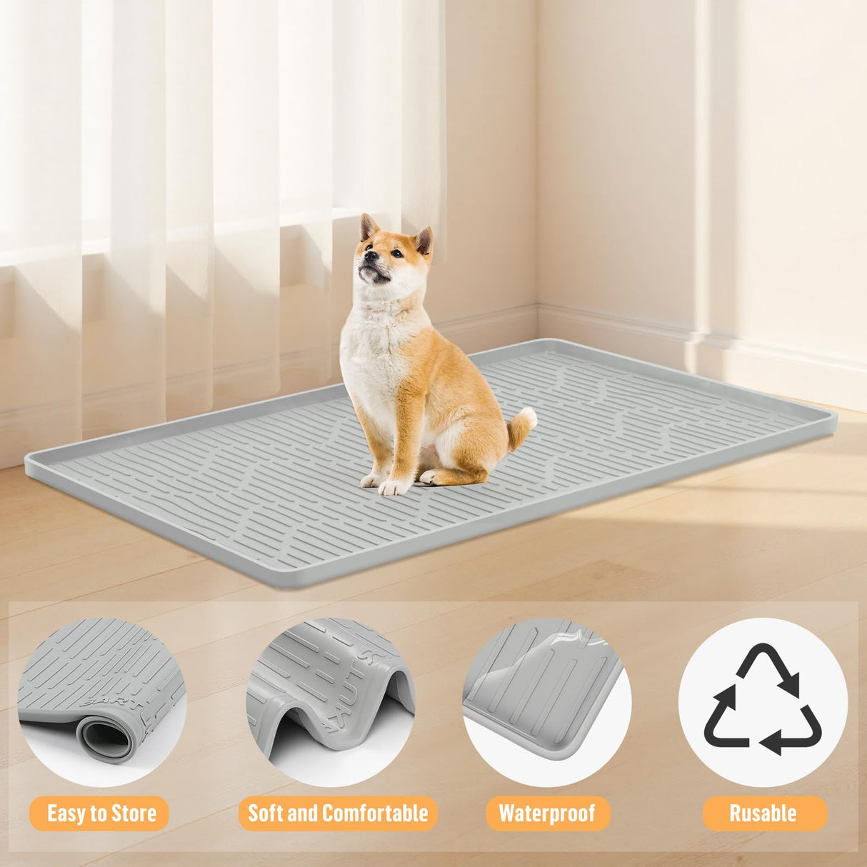 Bartuke Silicone Dog Crate Mat, 27" x 27" Crate Liner for Dog Cages, Kennel Mat with Raised Edge, Washable, Waterproof, Leakproof, Protect Floors