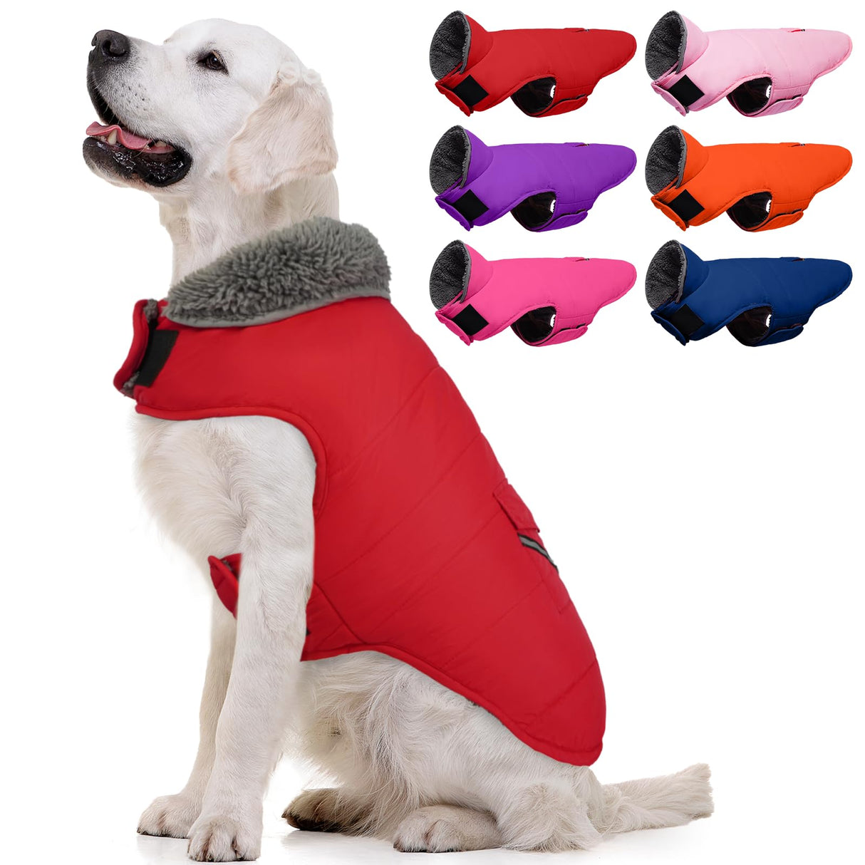 MIGOHI Warm Dog Winter Coat - Winter Dog Jacket, Reflective Windproof Fleece Vest with Leash Hole and Furry Collar