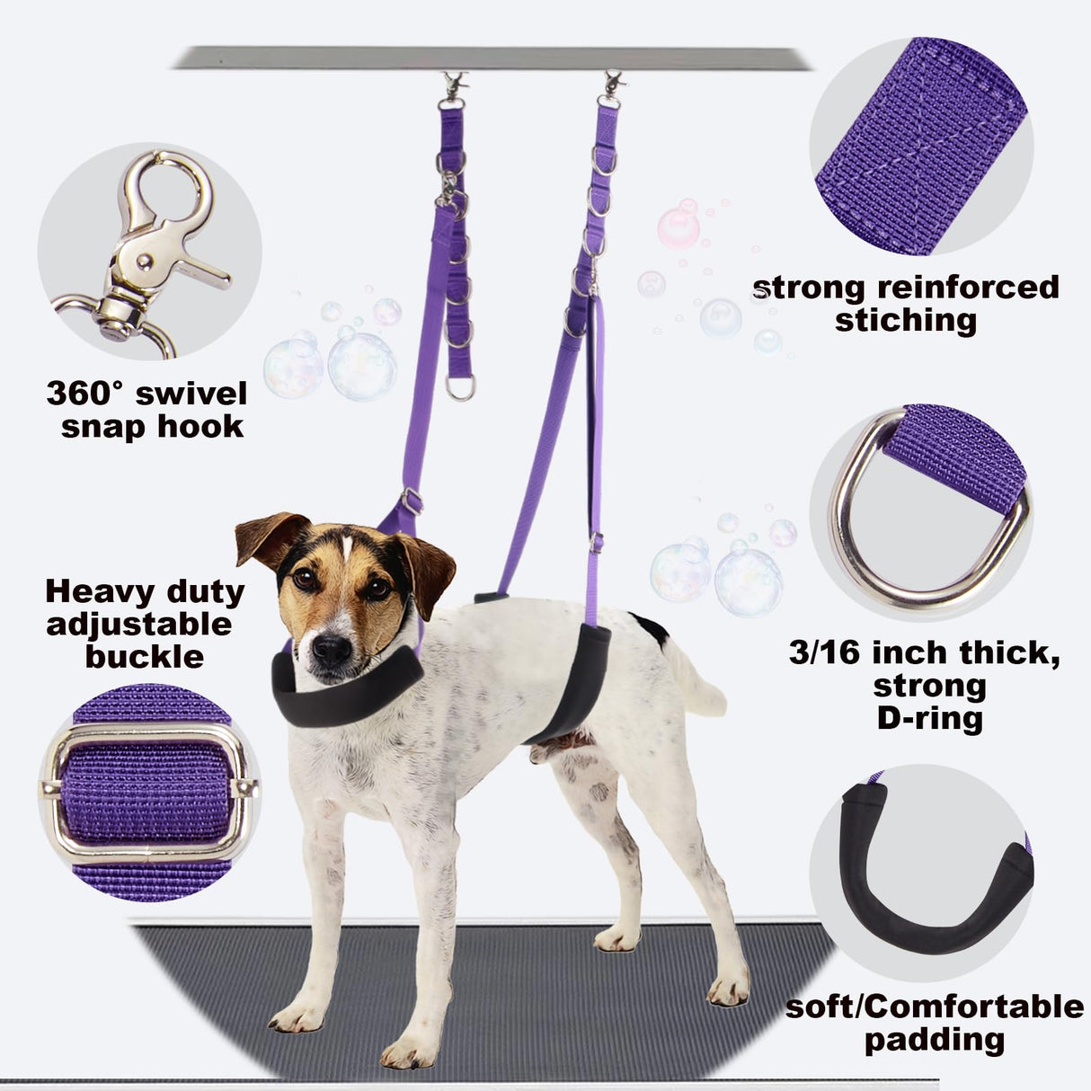 Dog Grooming Belly Strap - 3PCS Grooming Restraint Set Adjustable Belly Band Loops Strap with Padded Support & Loop Extension Straps Pet Grooming Harness Kit for Dogs (Sky Blue)