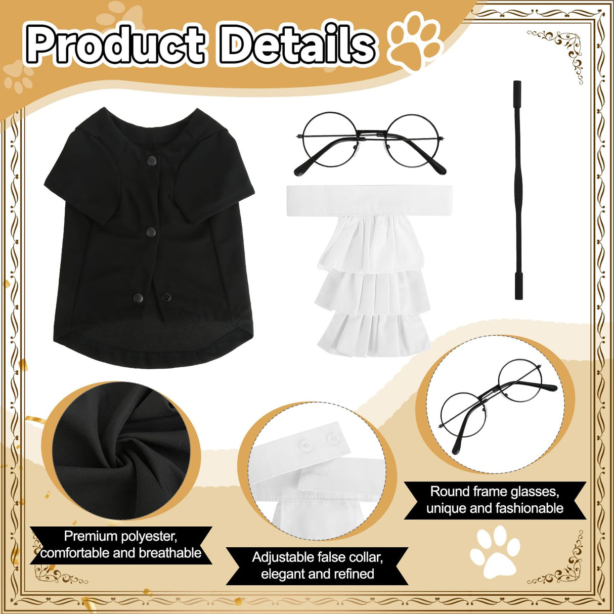 4 Pcs Judge Costume Set Include Dog Judge Robe Adjustable False Collar Anti-Slip Rope and Glasses,Halloween Judges Costume Accessory for Dogs Cats Holiday Halloween Cosplay, Medium