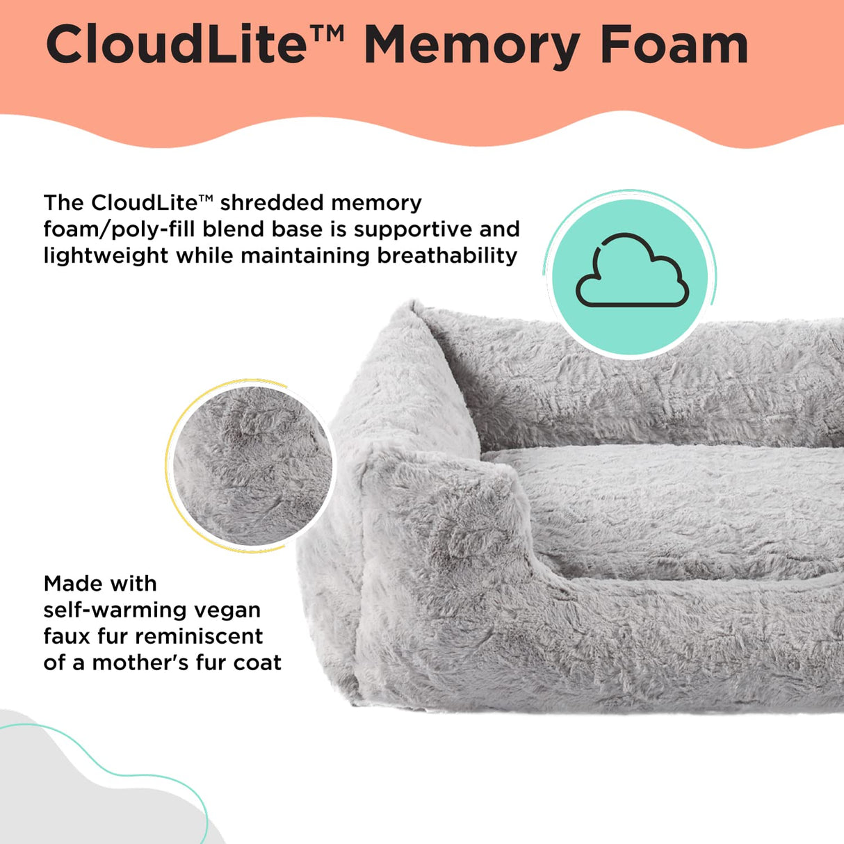 Best Friends by Sheri Lux Lounge Bed Calming Faux Fur Dog Bed, Gray, Large, 36" x 27"