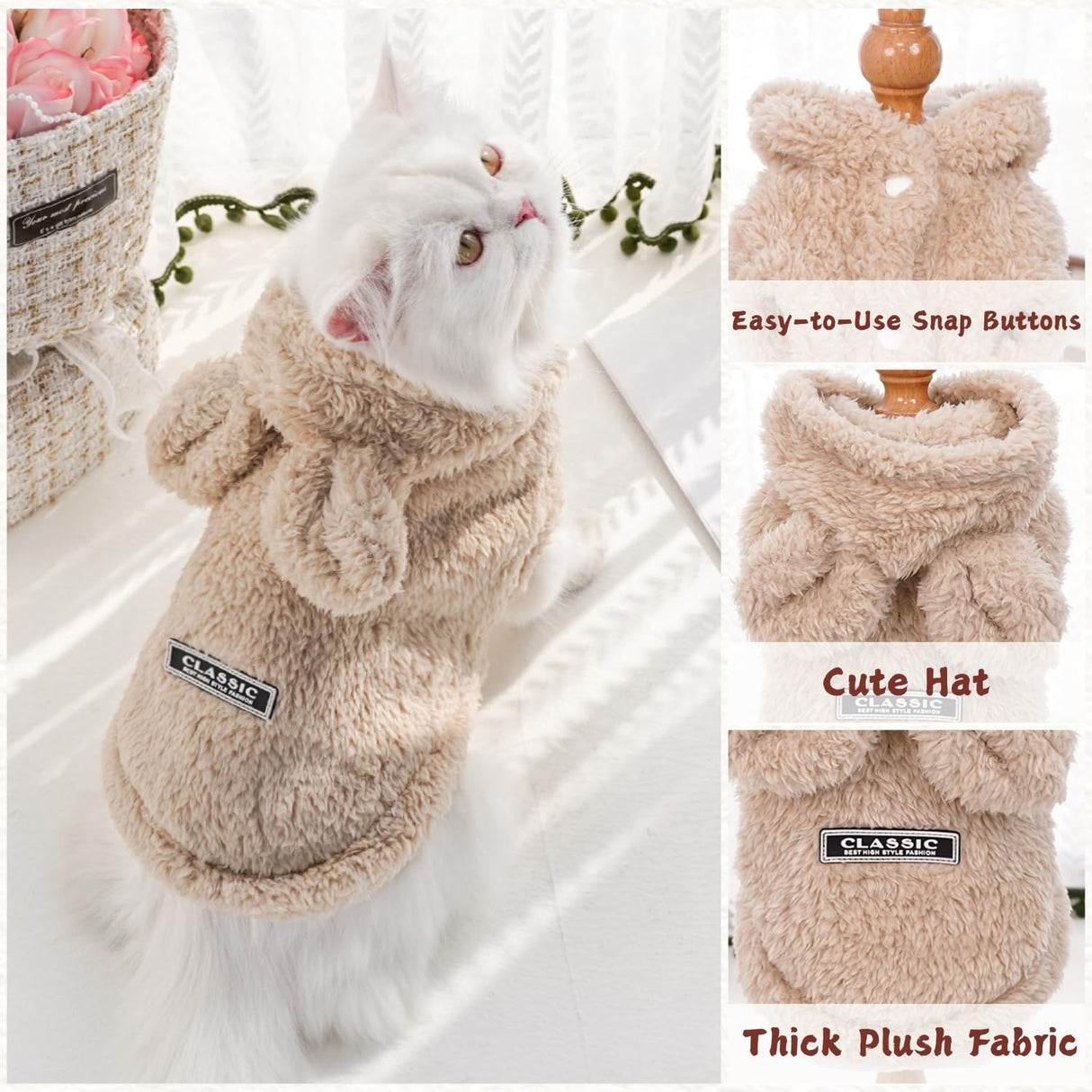 PayaSnug 3PCS Dog Hoodie with Bunny Ears, Plush Fleece Winter Pet Sweater with D-Ring, Warm Pet Coat for Small Dogs and Cat, Puppy Winter Clothes for Chihuahua, French Bulldogs, Yorkie(3PCS A, XXL)