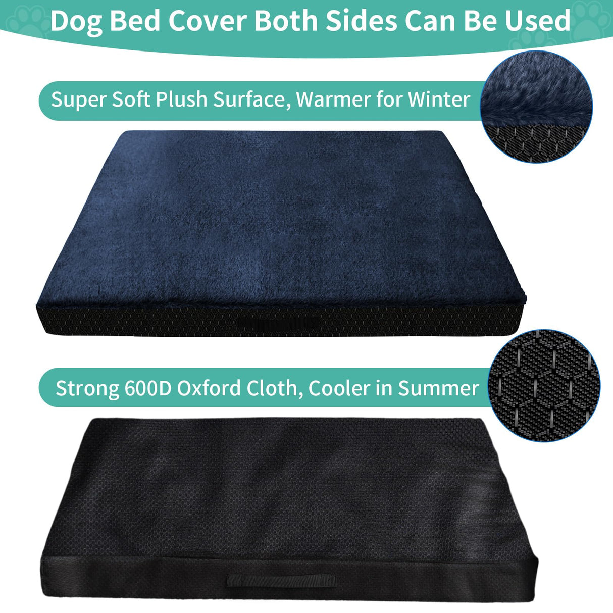 COSHNIBI Dog Bed Covers Replacement Washable,Waterproof Bed Covers Soft Plush Replacement with Zipper & Removable for Dog/Cat 44''Lx32''Wx4''H-Navy Blue
