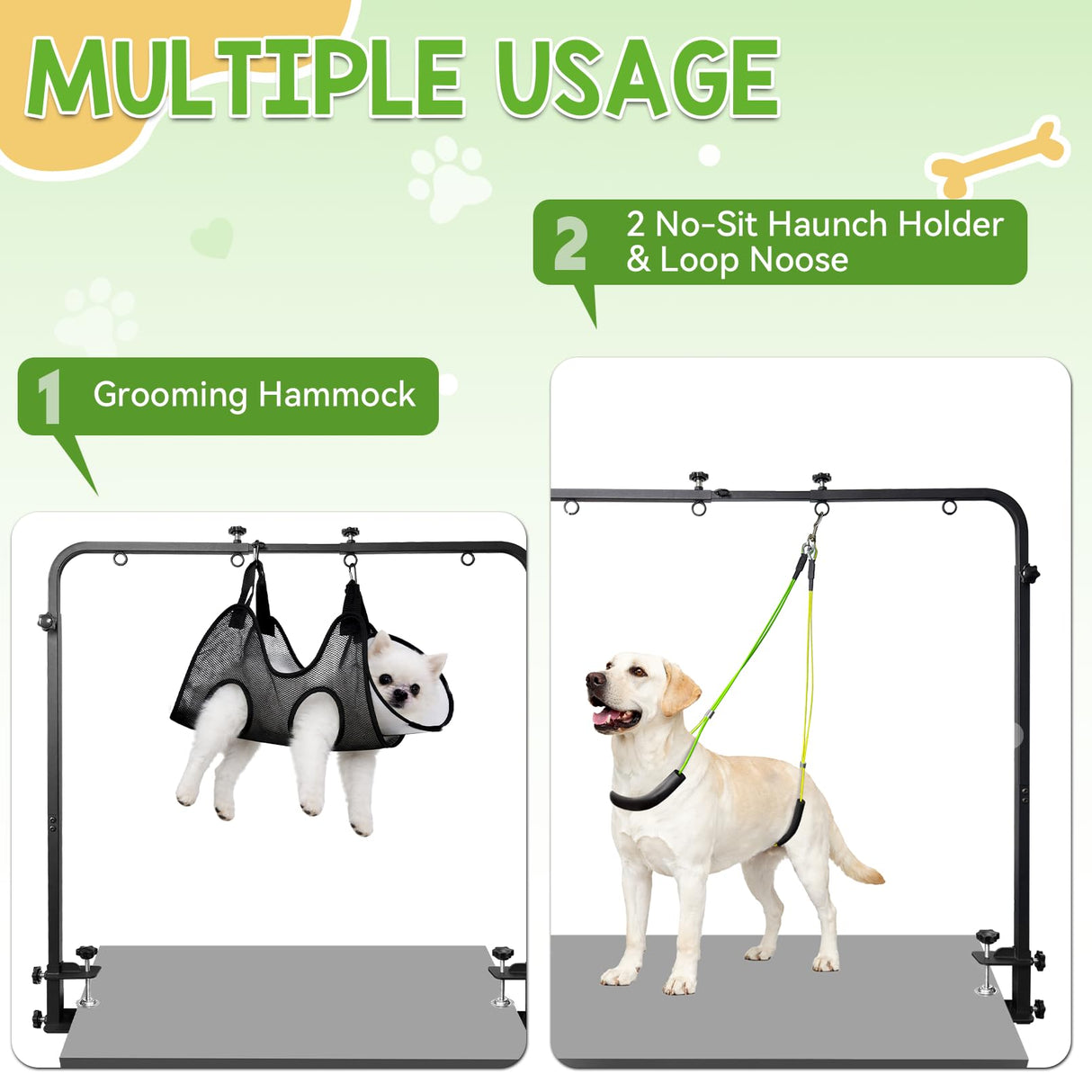Adjustable Dog Grooming Stand for Table: 42" Height & 27"-39" Width, Includes Hammock & 2 No-Sit Nooses, Heavy-Duty Dog Grooming Arm for Bathing Nail Trimming Drying Cutting Cats & Dogs at Home