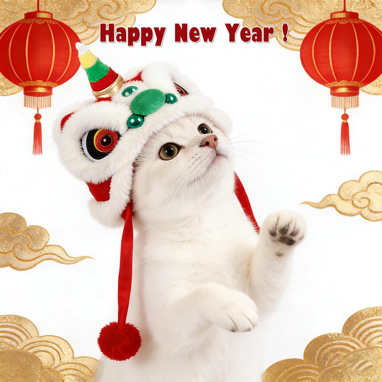 SSEISS New Year Dog Lion Dance Hat, Spring Festival Pet Dragon Cap, Warm Cat Cosplay Head Accessorries for Small Medium Dogs (One Size, Green Lion)
