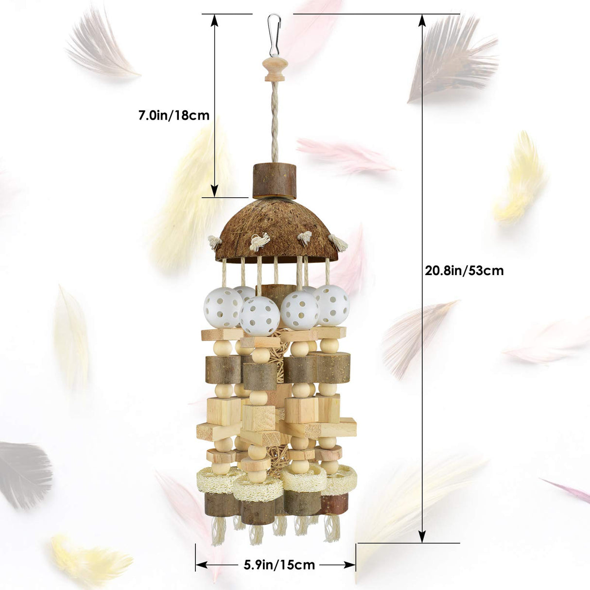 KATUMO Bird Toy, Large Parrot Natural Wooden Blocks Chewing Toy Suits for African Grey Cockatoos Amazon Parrots Large Medium Birds
