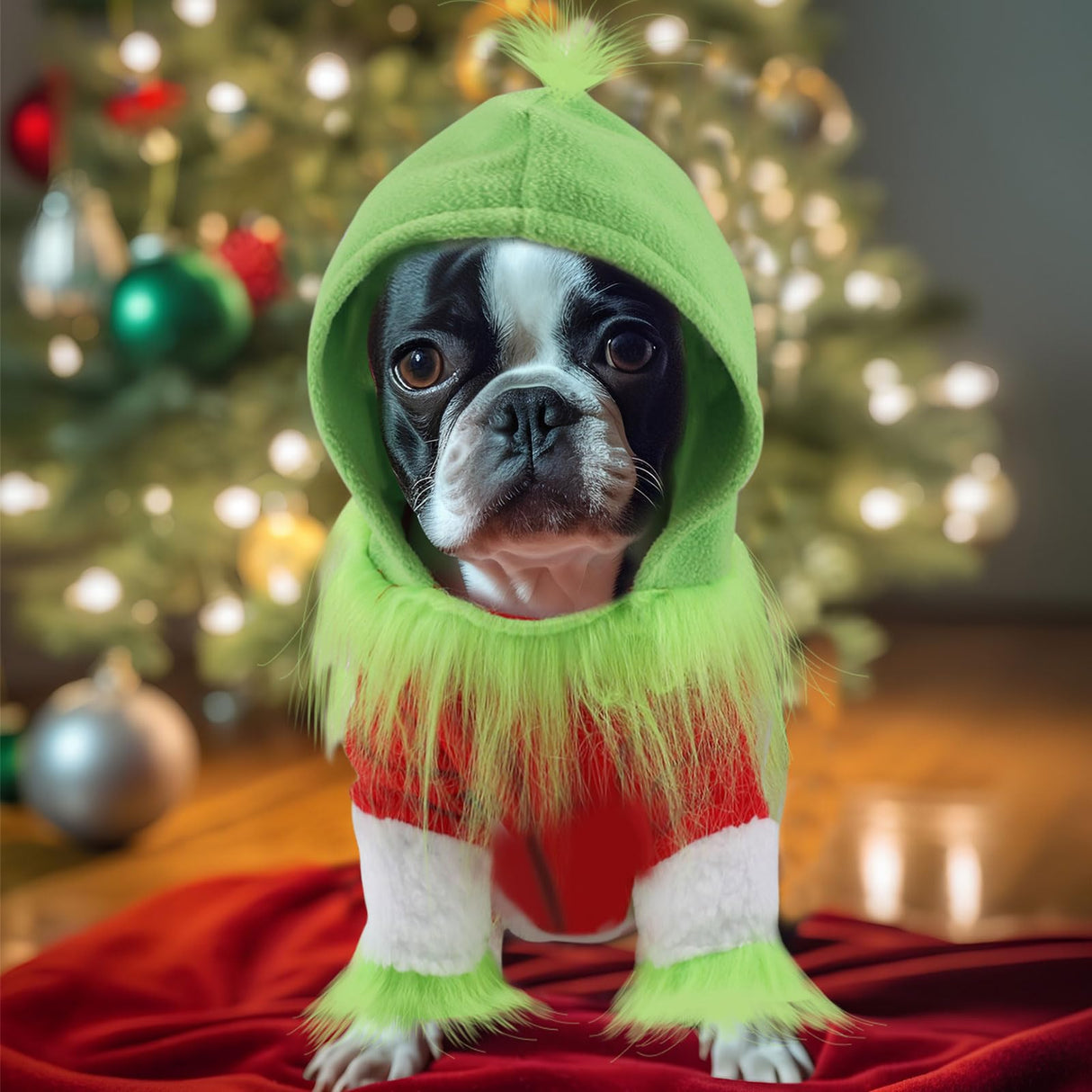 Abbylike Dog & Cat Christmas Outfit - Green Hoodie Shirt with Hat for Dogs & Cats - Cosplay Party as Shown