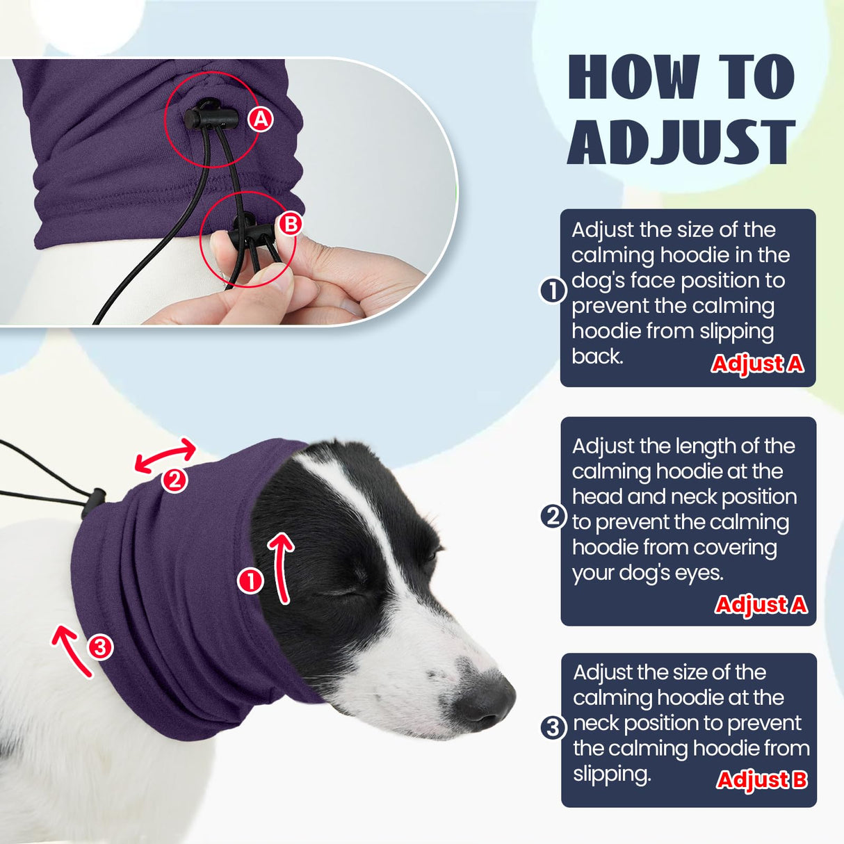 Nanaki Calming Hoodie for Dogs - Adjustable Ear Cover & Anxiety Relief, M Purple | Noise Reduction Head Wrap for Fireworks, Thunderstorms, Grooming, Hematoma Recovery