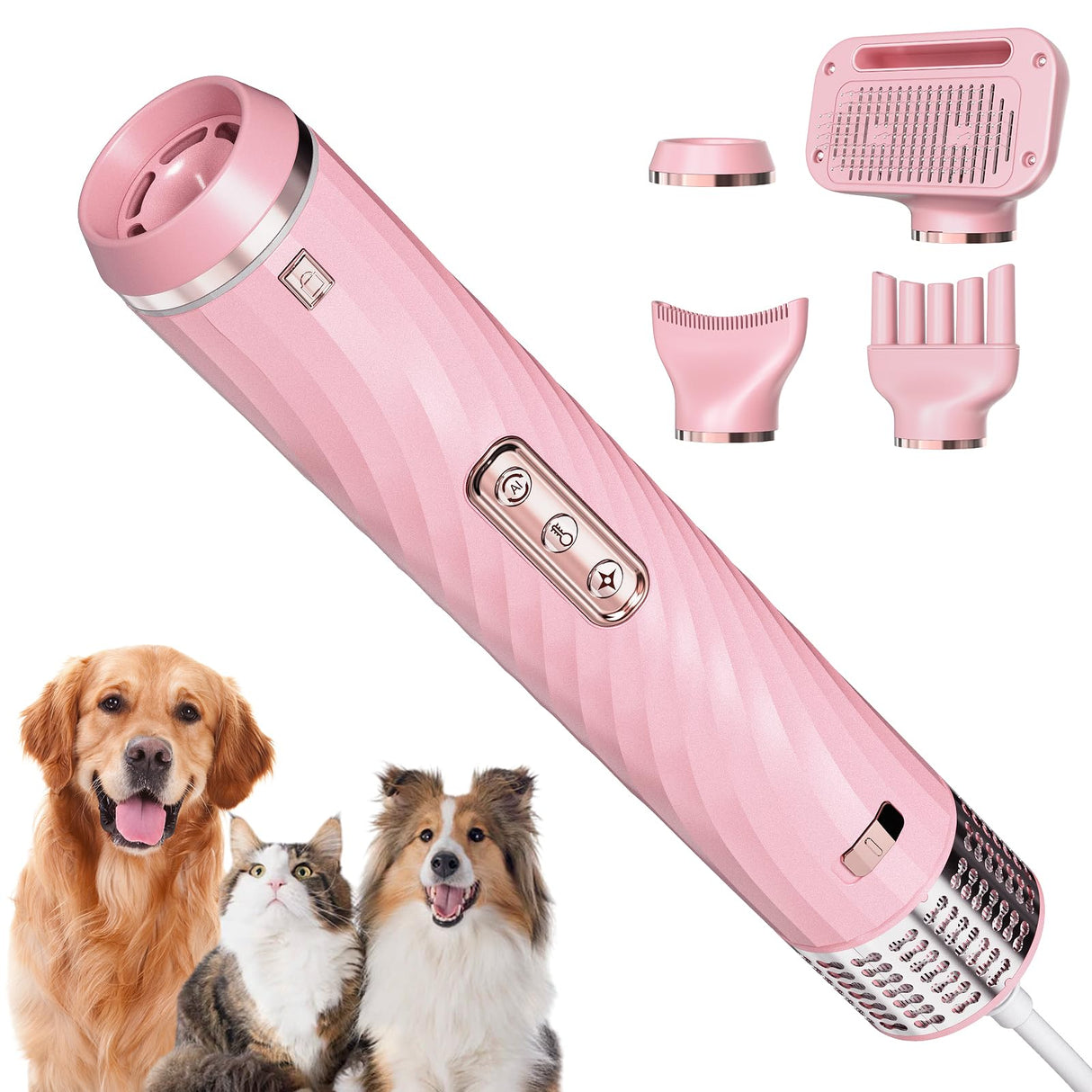 Discala Dog Dryer, Dog Grooming Blow Dryer Kit with Slicker Brush for Pet, High Velocity Blow Dryer for Dogs with Adjustable Speed and Temperature for Pet Grooming Supplies and Home Use, Pink
