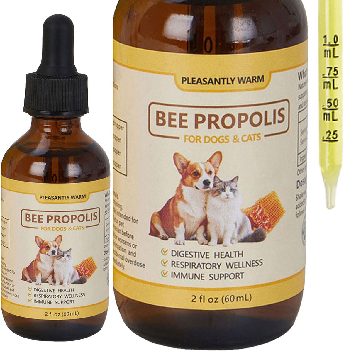 Pleasantly Warm Bee Propolis for Dogs & Cats, Liquid Dental Care Supplement for Oral Hygiene & Immune Support, Helps Freshen Breath & Soothe Gums, Natural Flavonoids, 2 fl oz