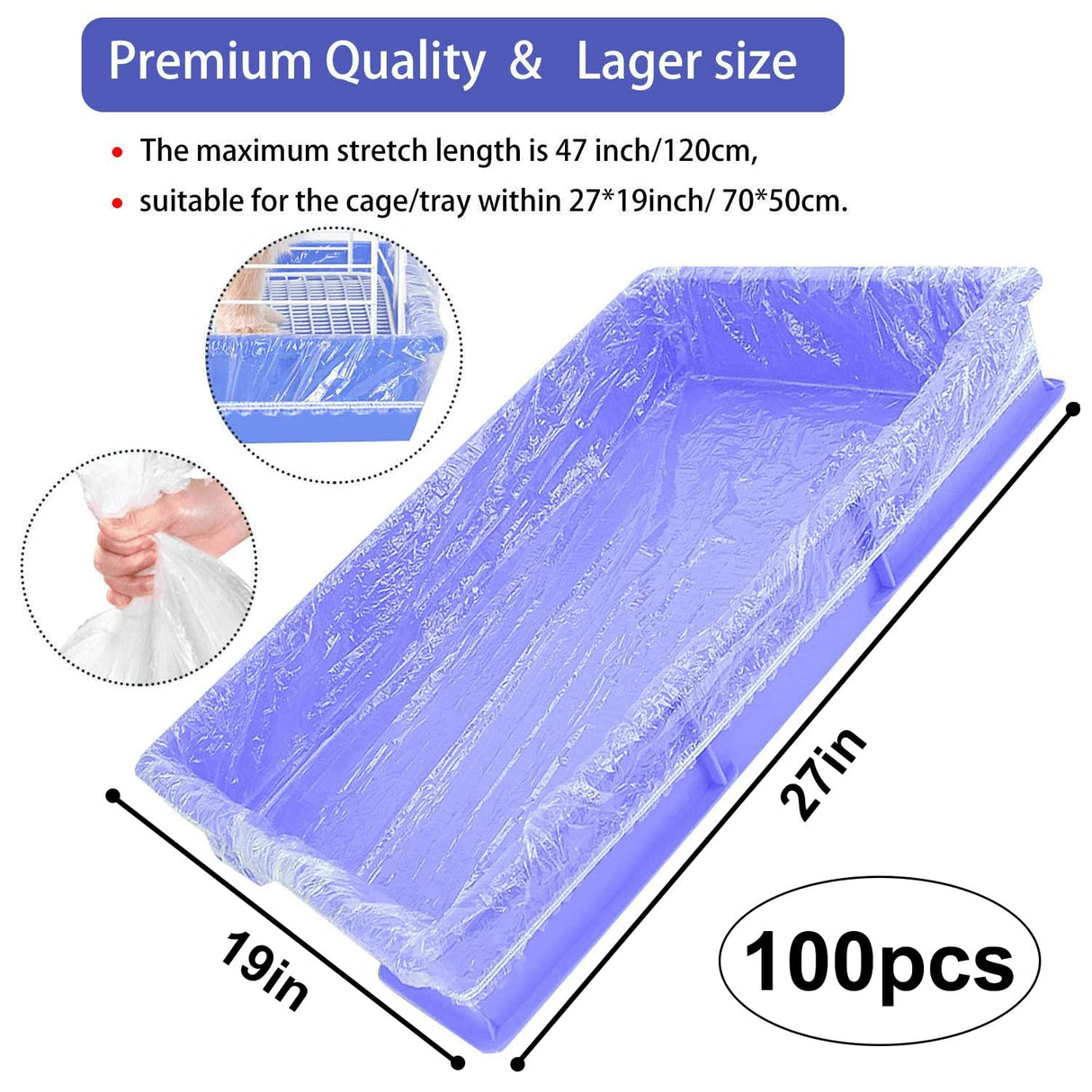 100 pcs Disposable Cage Liners, Clear Plastic Rabbit Cage Liner Bag, Universal Toilet Film for Bunny, Hamster, Totoro, Hedgehog, Guinea Pig and Small Animals (100pcs, 47in)