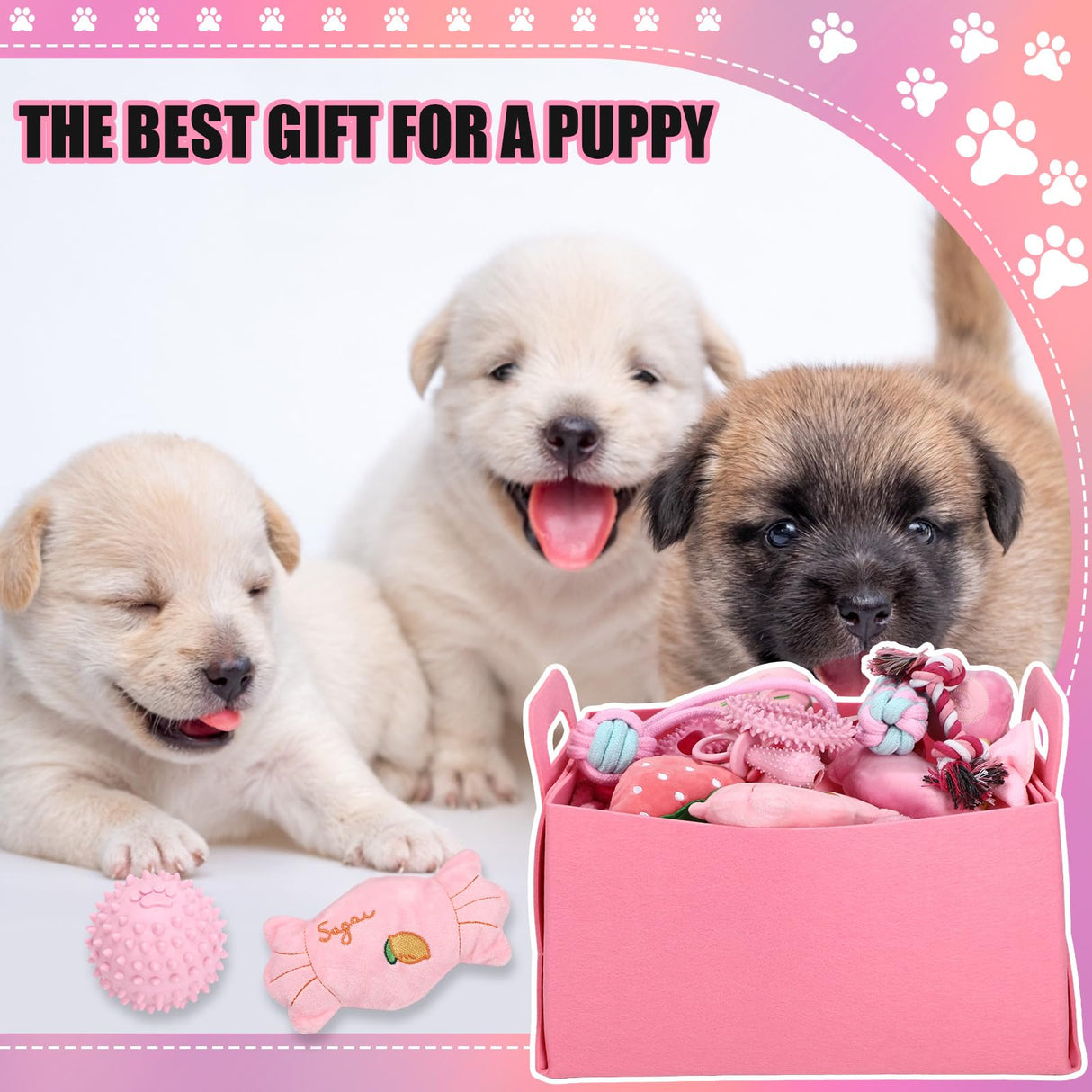 Abbylike 75 Pcs Puppy Supplies Starter Kit for Small Dogs New Puppy Essentials Starter Kit Pink for School Dog Toys Includes Dog Leash, Bowl, Brushes, Water Bottles, Christmas Welcome Home Gift