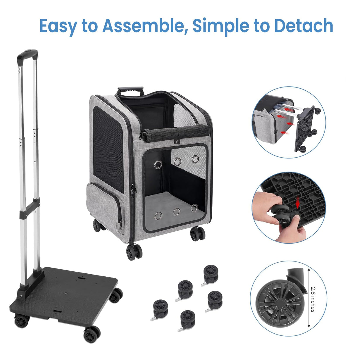 VERSMELO Extra Large Pet Carrier Backpack with Wheels Cats Under 30 Lbs, for Dogs Puppies Rabbits Other Animals Under 25 Lbs, Great for Travel/Hiking/Outdoor Use