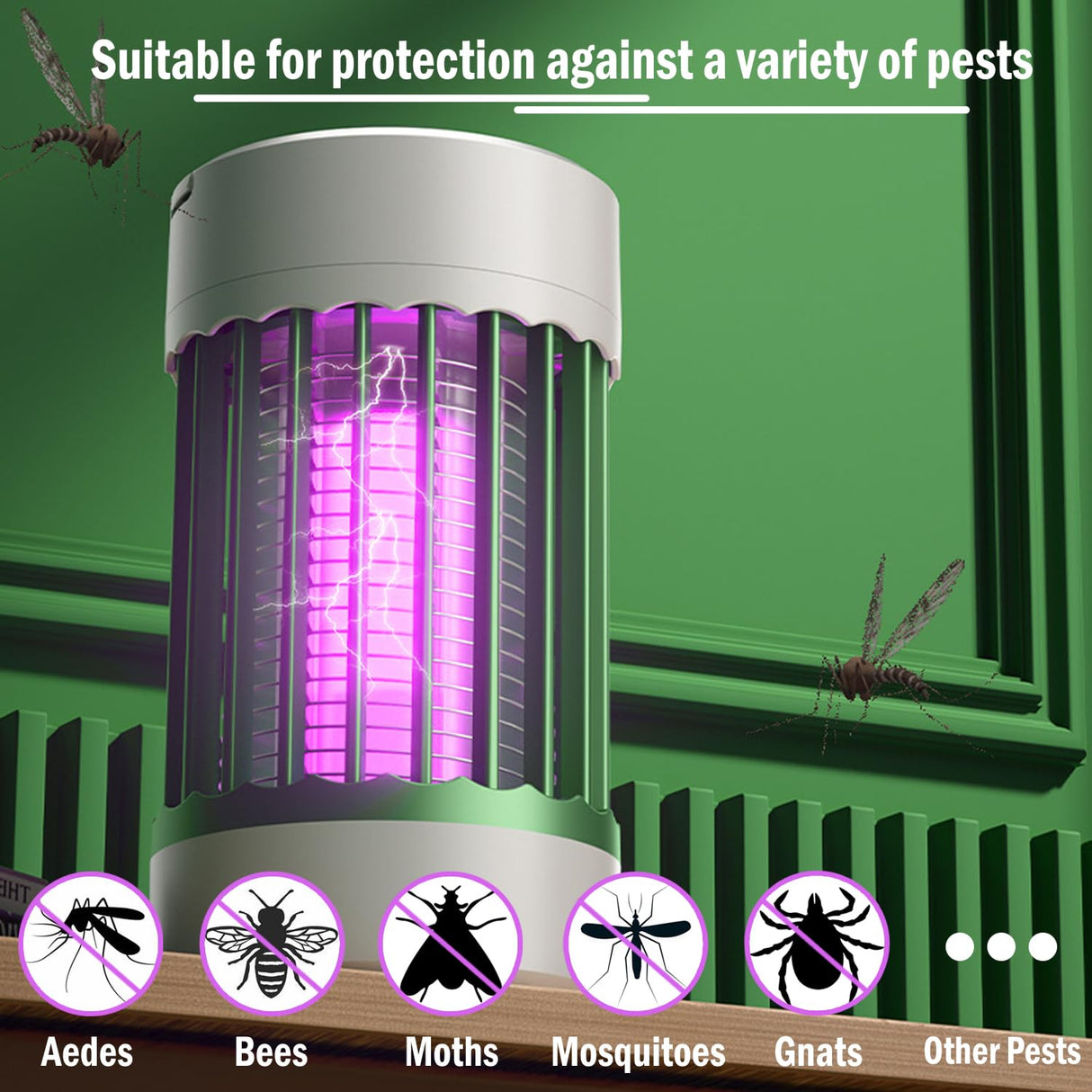 Bug Zapper Indoor & Outdoor,Electric Mosquito Zapper Killer Fly Zapper with Night Light Cordless USB Rechargeable Mosquito Repellent Outdoor Patio Fly Killer for Yard Patio Home - White