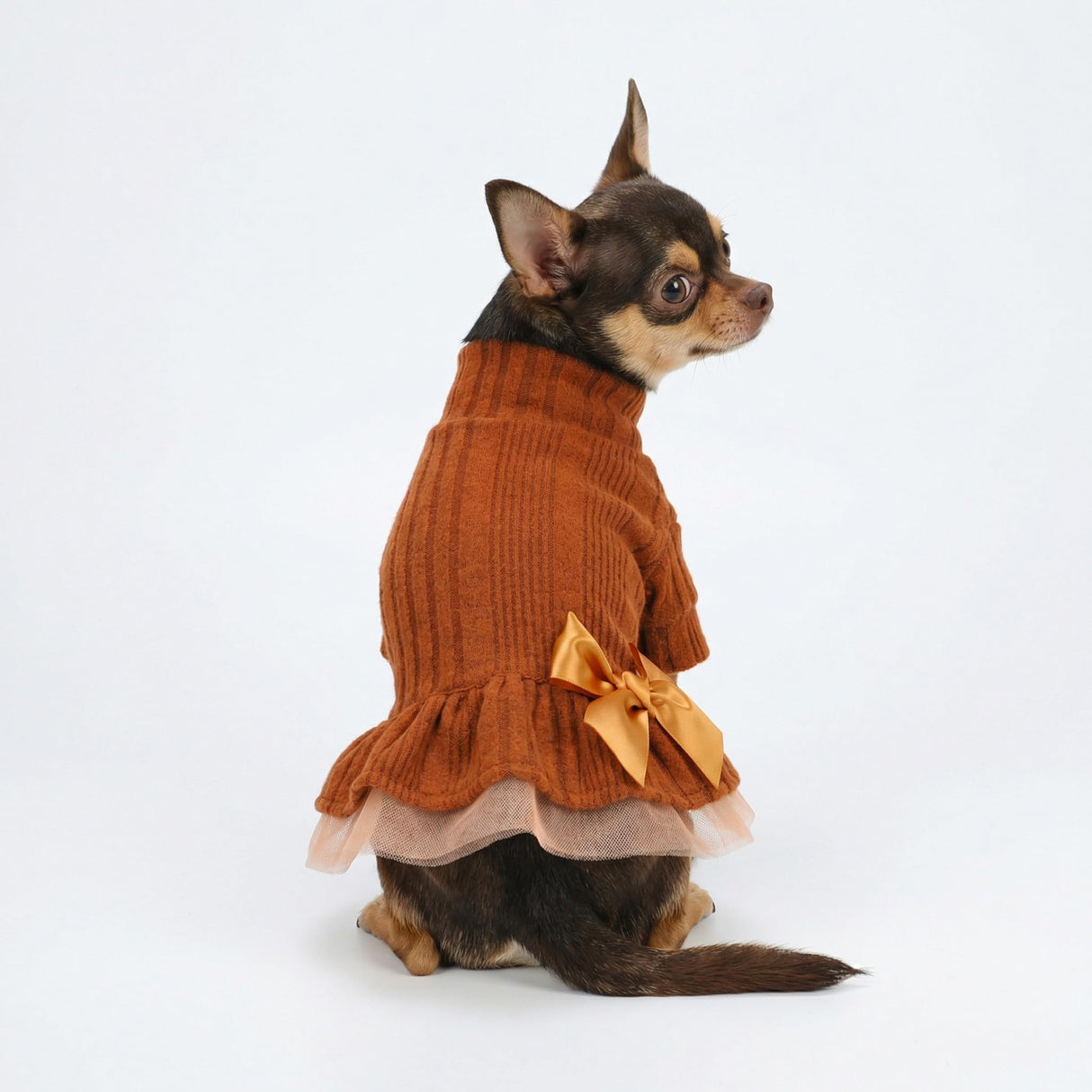 Fitwarm Knitted Dog Tulle Sweater Dress, Dog Winter Clothes for Small Dogs Girl, Cat Apparel, Orange, Medium