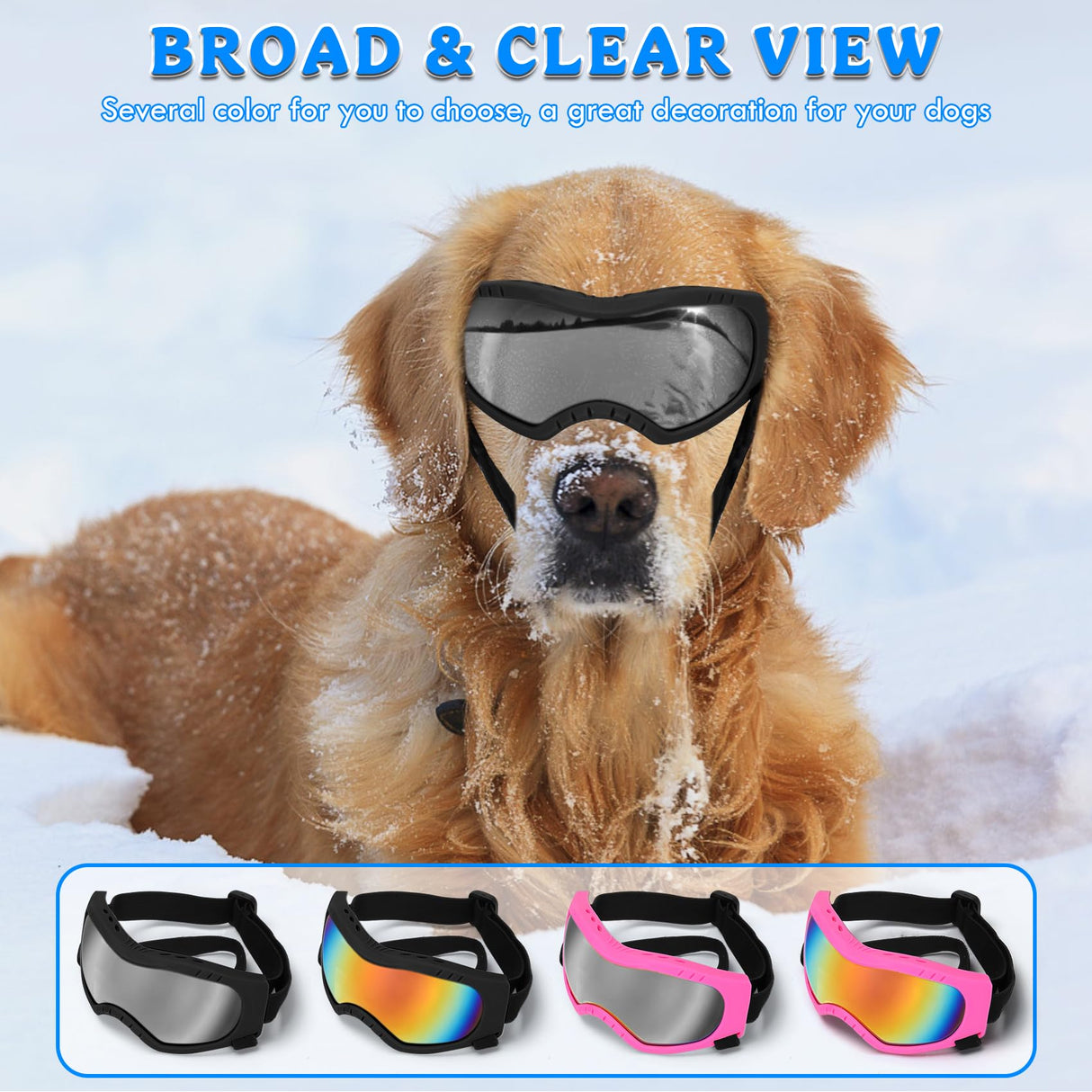 Dog Sunglasses Dog Goggles Pet Glasses Pet Eyewear with Adjustable Strap, Glasses for Medium Large Dog Swimming Skating Glasses UV Proof Windproof Dustproof (Black Frame + Gray Lens)