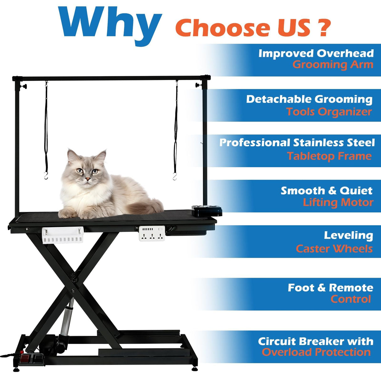 Electric Dog Grooming Table, 50 Inch Hydraulic Pet Grooming Table, Dog Grooming Station with Aluminium Overhead Arm, Anti Slip Tabletop, 6 USB Ports, 300 LBS Capacity