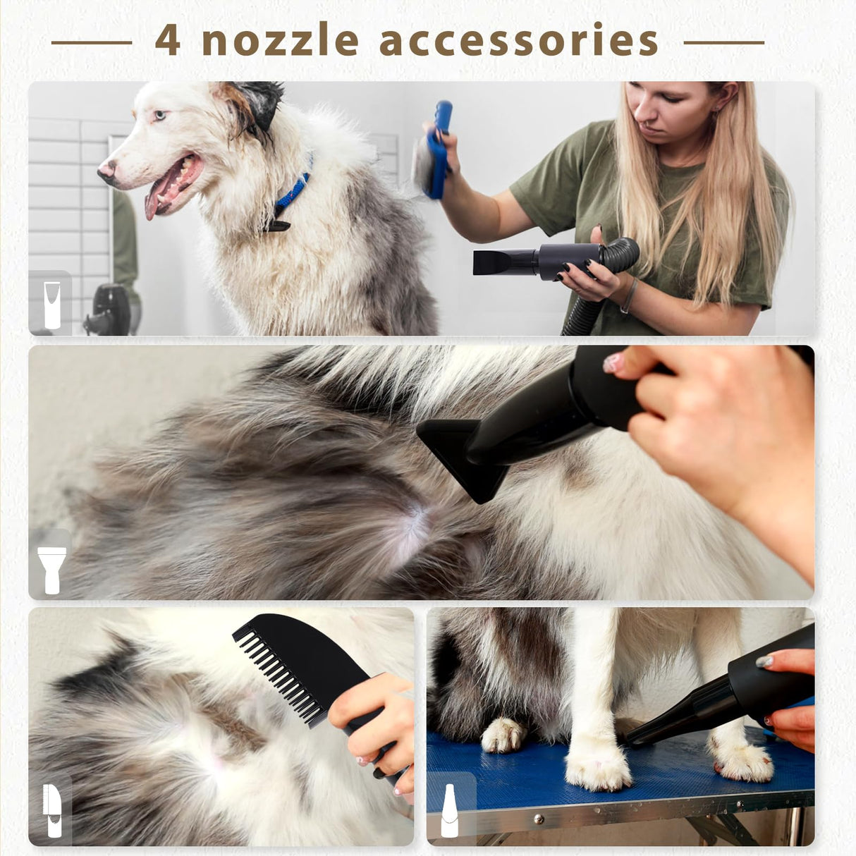 High Velocity Blow Dryer For Dogs, 5.2HP/ 3800W Dog Hair Dryer Speed Temperature Adjustable,Dog Blow Dryer with Thickened Handle,Low Noise Dog Blower Grooming Dryer,4 Nozzles ,1 Massage Brush,Black