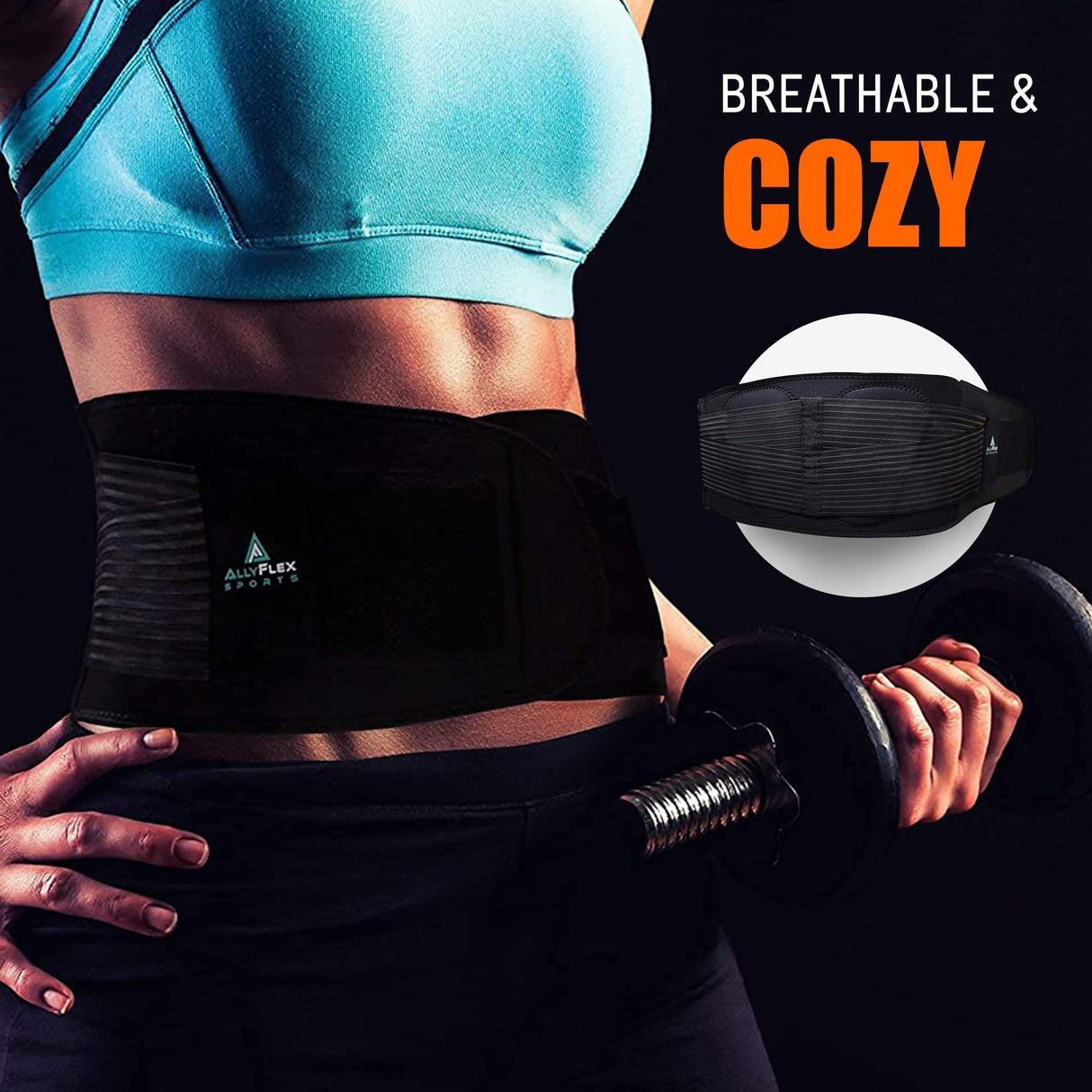 AllyFlex Sports - Back Brace for Plus Size Women and Men Lower Back Support Belt, Cooling Technology Orthopedic Back Belt for Lower Back Pain Relief (X-Large/XX-Large)