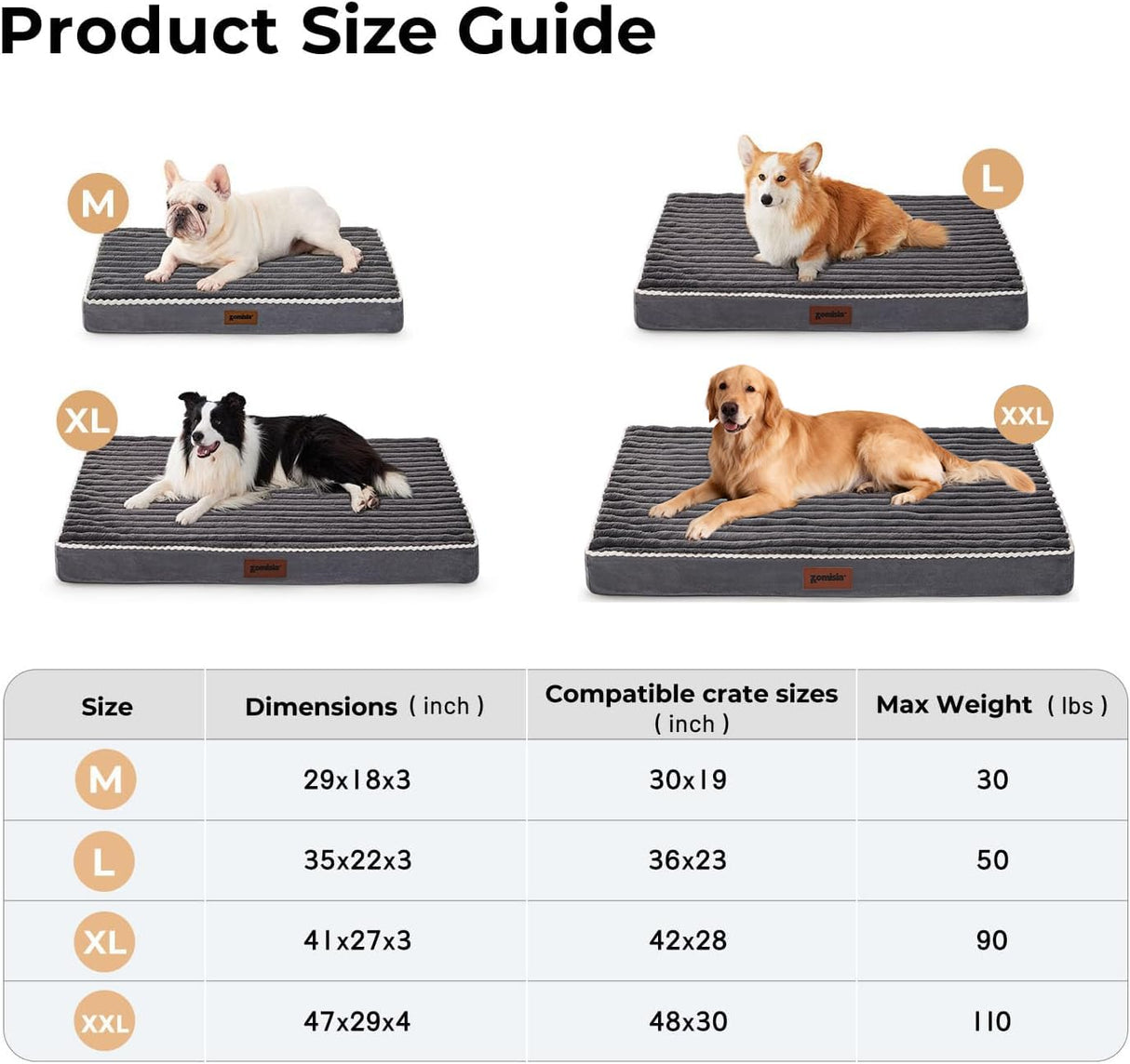 ZOMISIA XXL Dog Bed for Crate - Extra Large Orthopedic Pet Beds with Removable Machine Washable Cover, Egg Crate Foam Puppy Pad, Suitable for Pet Up to 100 lbs, 47"x29"