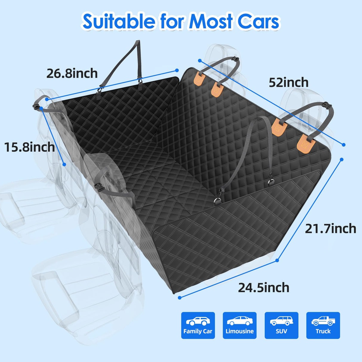 Nentik Back Seat Extender for Dogs with Hard Bottom/Large Space, Waterproof Dog Car Seat Cover Holds 400lbs, Sturdy Nonslip Pet Backseat Hammock for Cars/SUV