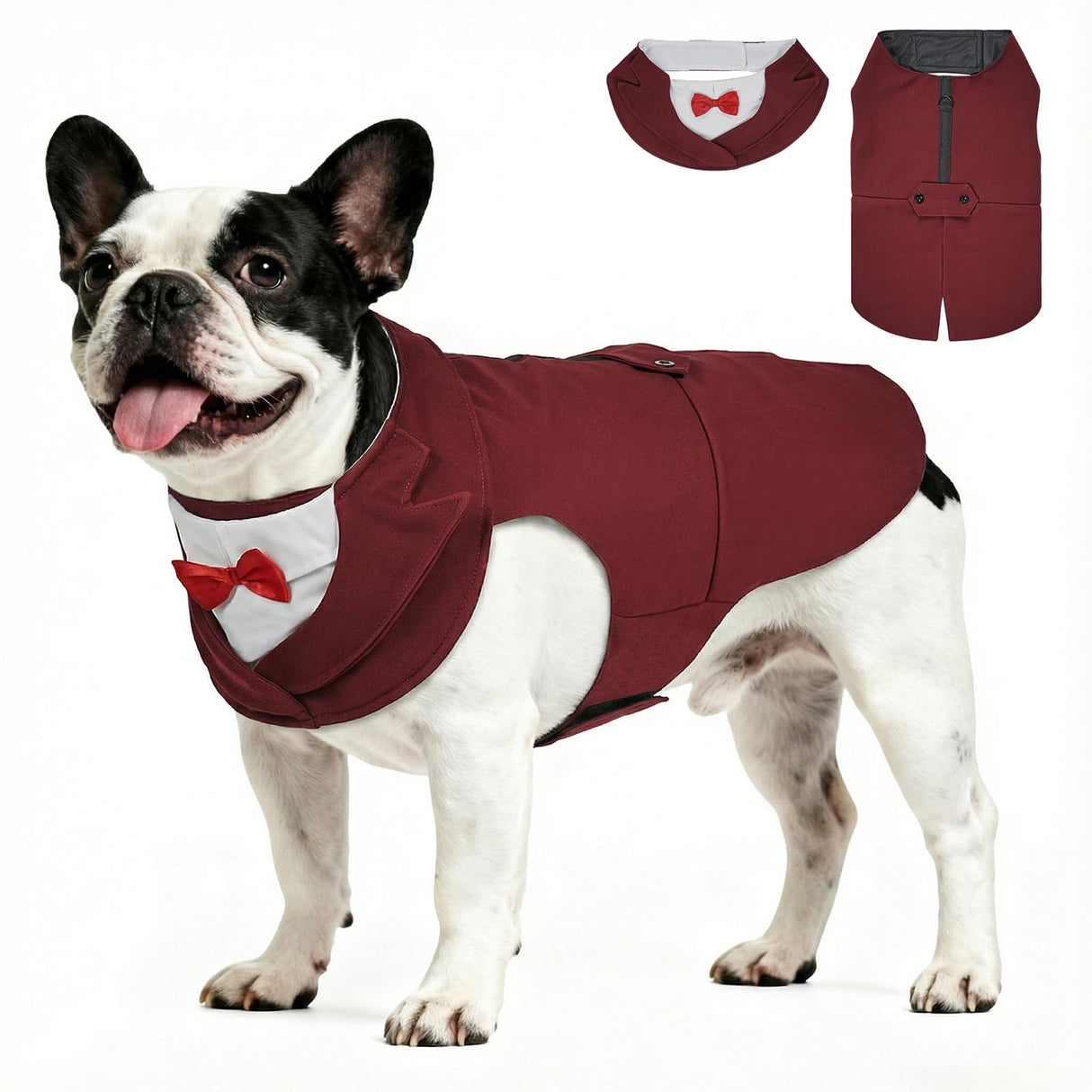 Supet Dog Tuxedo and Bandana Set with Bow Tie, Formal Outfit for Wedding Birthday Party Graduation Valentines, Pet Suit Clothes for Large Medium Small Dogs (Burgundy, M)
