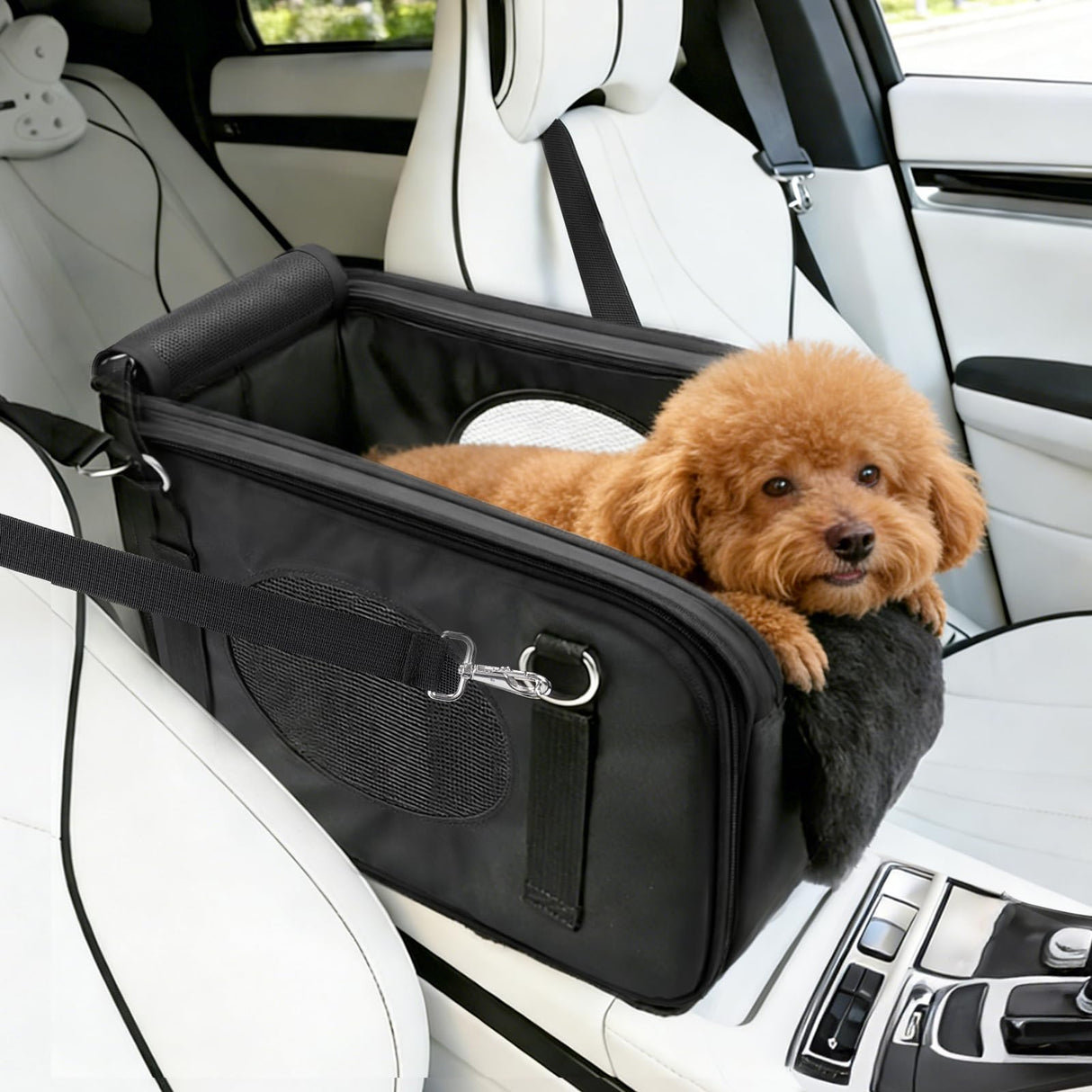 BABORUI Center Console Dog Car Seat, 3-in-1 Portable Pet Carrier, Cat Car Seat with Zipper Fold Storage, Travel Ride Companion for Cats