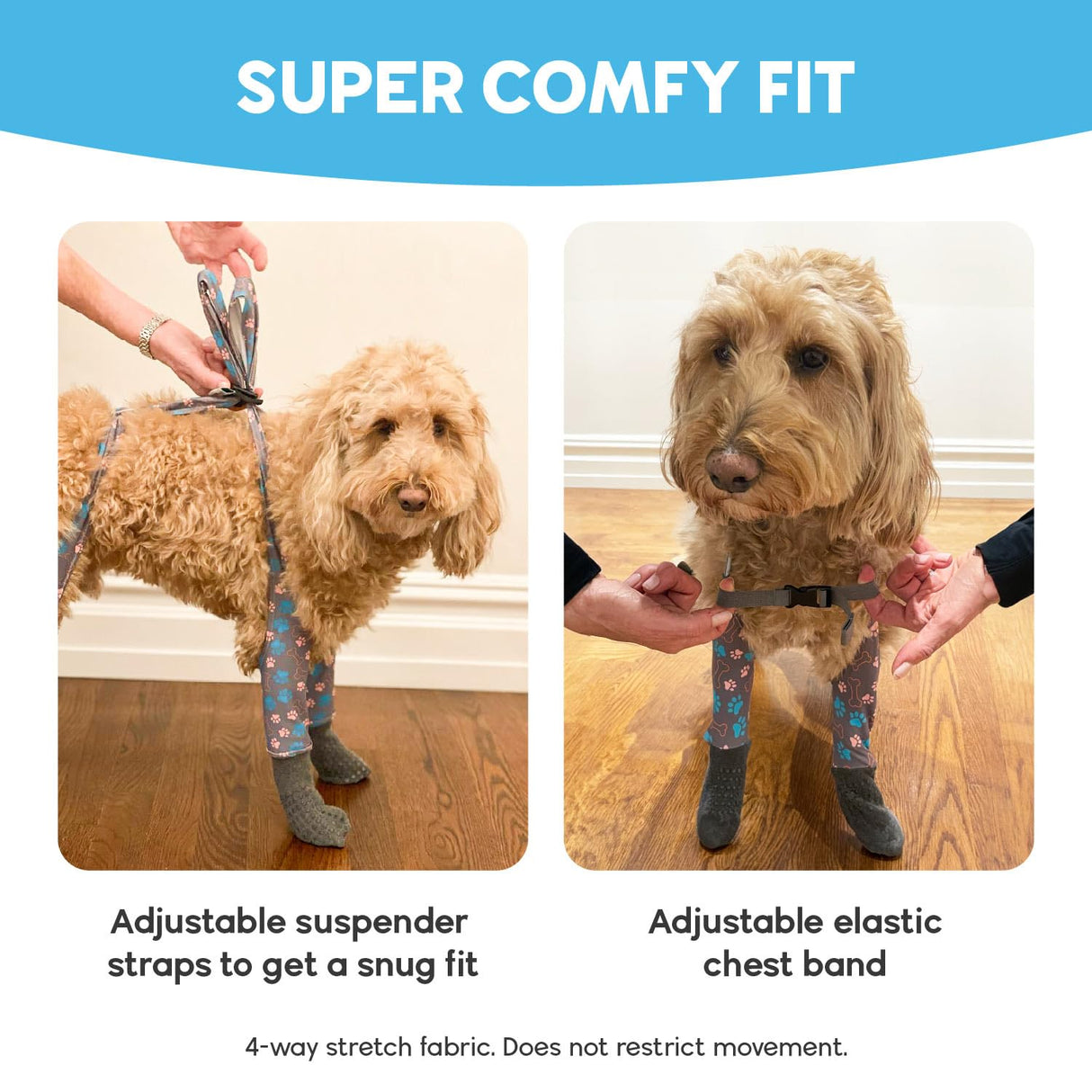 WALKEE PAWS Stay-on, Non-Slip Dog Socks to Prevent Licking Paws and Slipping on Hardwood Floors. Seen on Shark Tank, Never Lose a Dog Sock Again (X-Small) Grippy Socks with All Around Grip