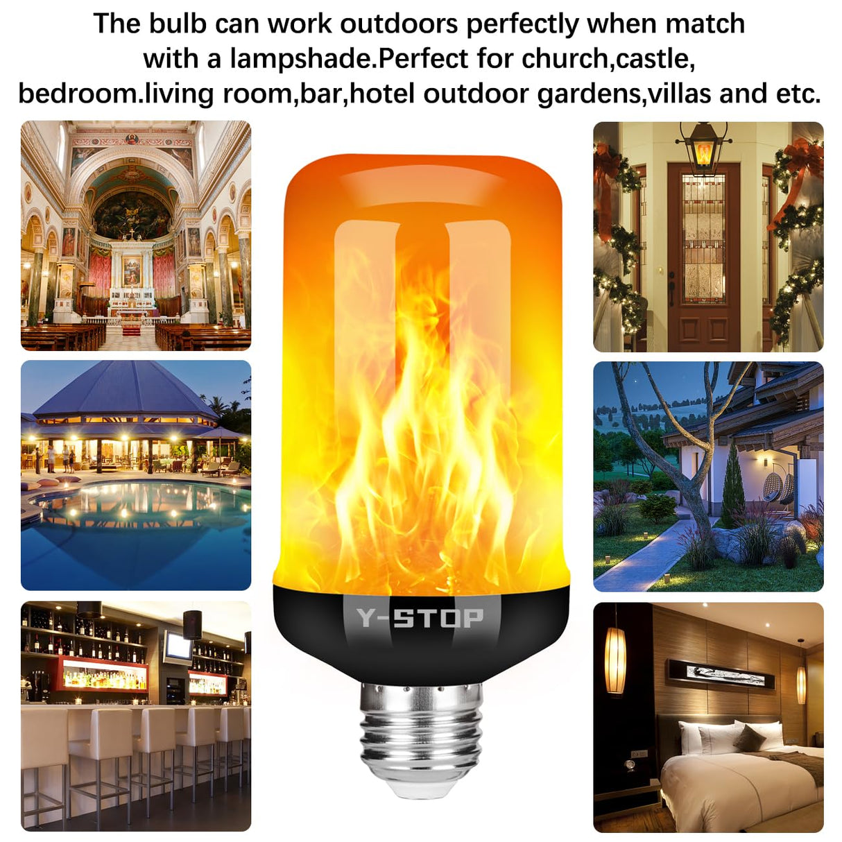 Y- Stop LED Flame Light Bulbs, 4 Modes Flickering Light Bulb with Upside Down Effect, E26 Base Fire Bulb for Halloween, Christmas Decorations, Party, Outdoor, Indoor, Home Decor (4 Pack)