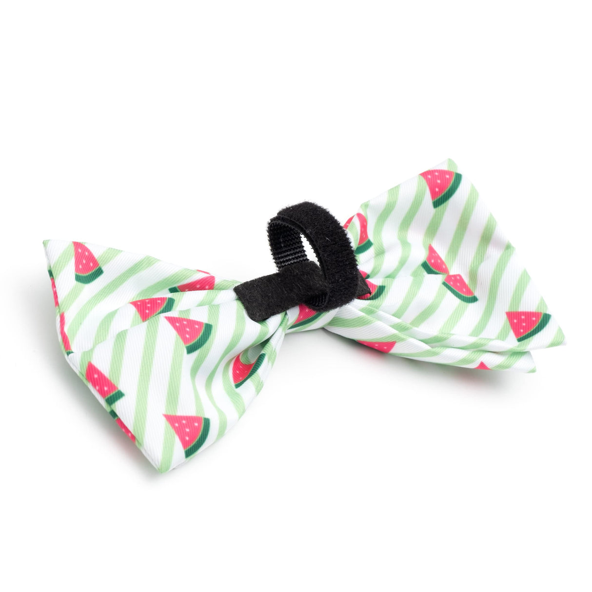 THE WORTHY DOG Pet Bow Tie for Dogs & Cats – Soft Printed Polyester Collar Bow Tie with Touch Fastener, Attaches to Any Collar - Stripe Watermelon Pattern, Green, Small