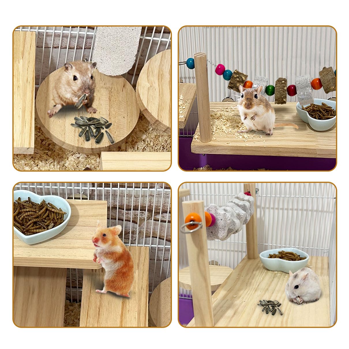 Niwaes 7 Pcs Chinchilla Ledges Wood Sets, Hamster Wooden Stand Platform with Lava Ledge Blocks Chew Toys Small Animal Cage Accessories for Rat Gerbil Guinea Pig Parrot Chipmunk Squirrel Mouse