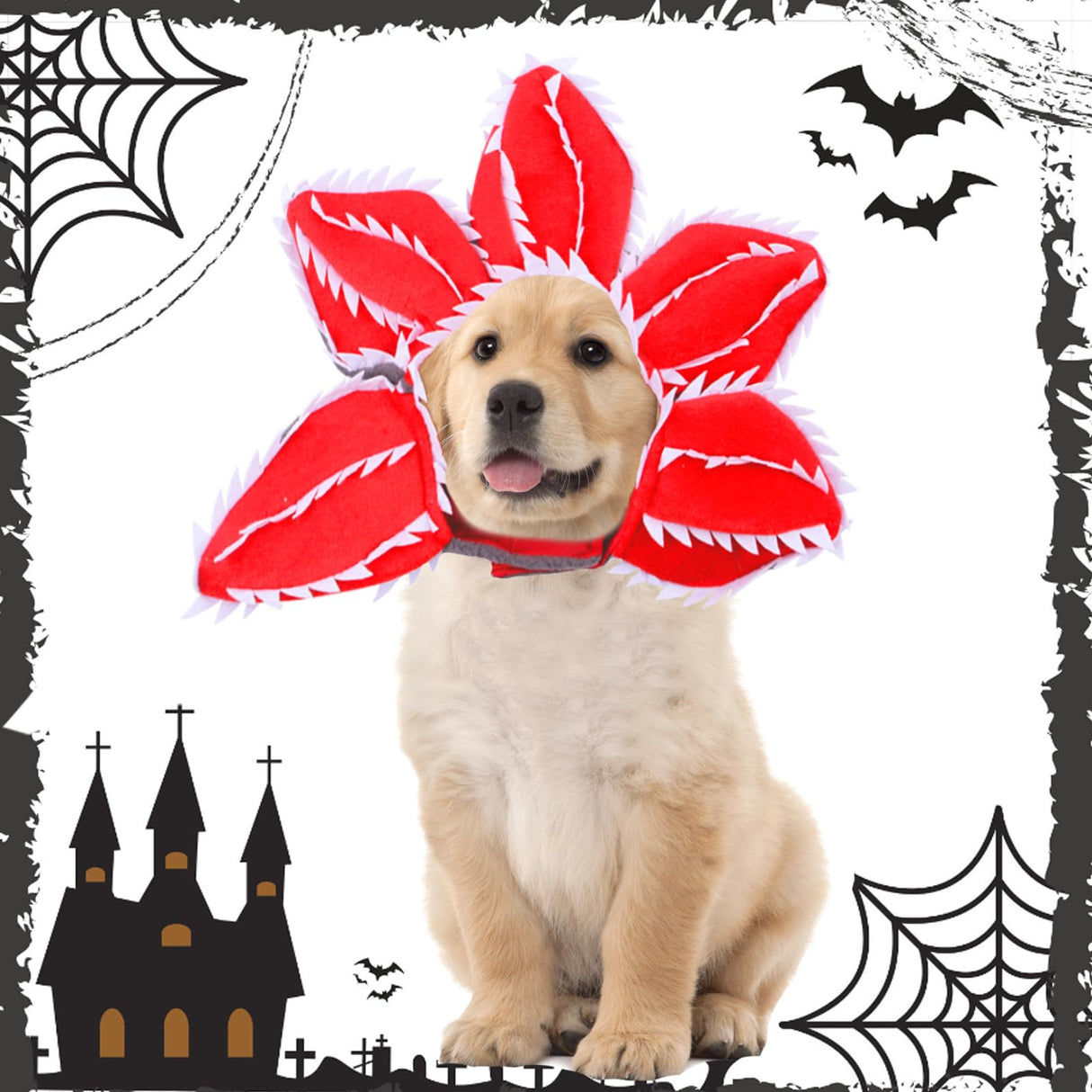 Pet Demon Hat Costume Scary Halloween Dog Headband Demogorgon Costume Headgear Props Cosplay Outfits Cute Clothes for Small Medium Dogs Puppy Cat Kitten Monster Headwear Devil Decorations