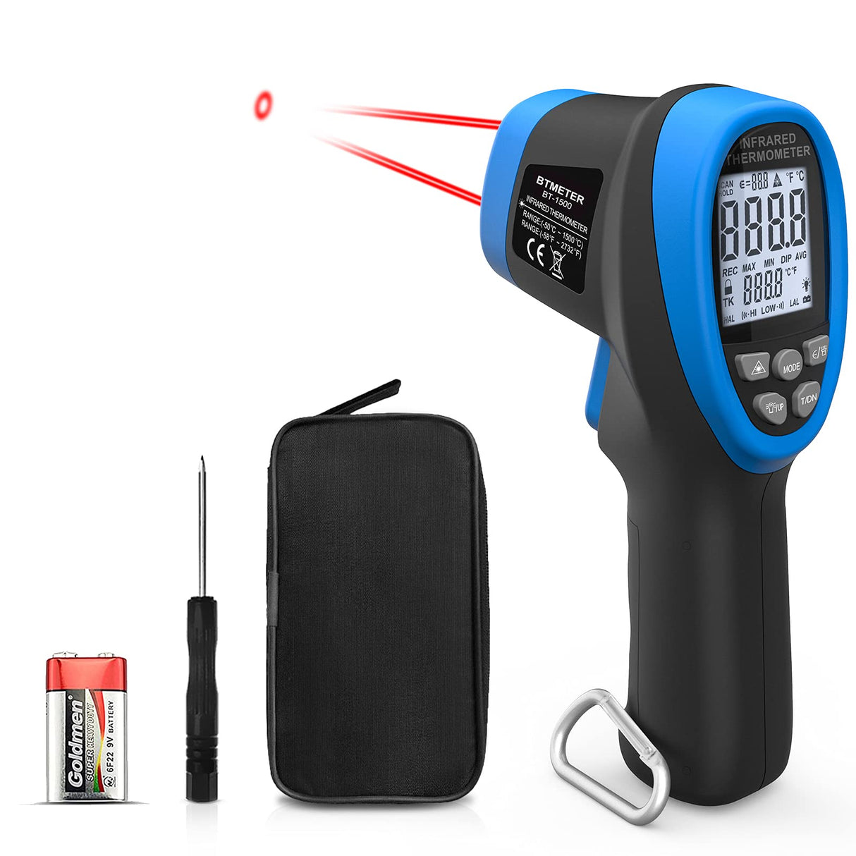 BTMETER BT-1500 Non-Contact Pyrometer 30:1 Industrial Laser Thermometer Gun, -58β to 2732β (-50β ~ 1500β) High Temp Infrared Thermometer (NOT for Human)