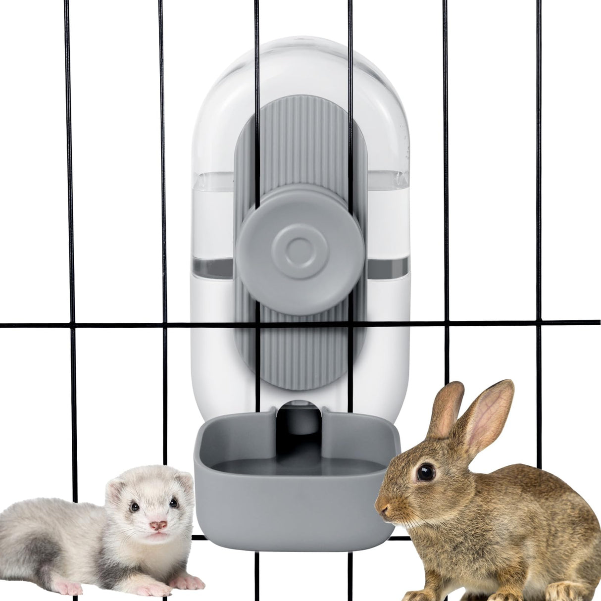 Lemtrflo 28oz Hanging Automatic Water Dispenser,Rabbit Water Bottle,Bunny Guinea Pig Ferret Water Bowl for Cage,Suitable for Small Animal Puppies(Cage Grid Spacing Over 1.2'') (Gray)