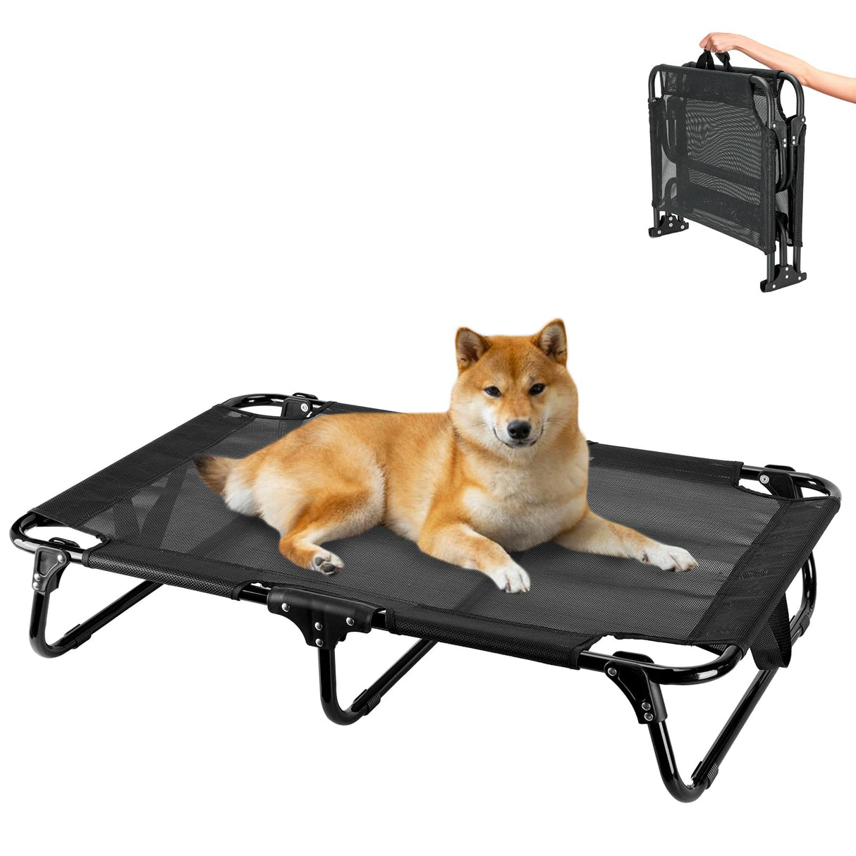 Ipixune Foldable Elevated Dog Bed, 36"x23"x7" Raised Pet Bed with No Setup, Outdoor DogBed with Breathable Mesh, No-Slip Feet Durable Dog Cots Bed for Medium Sized Dogs, Black