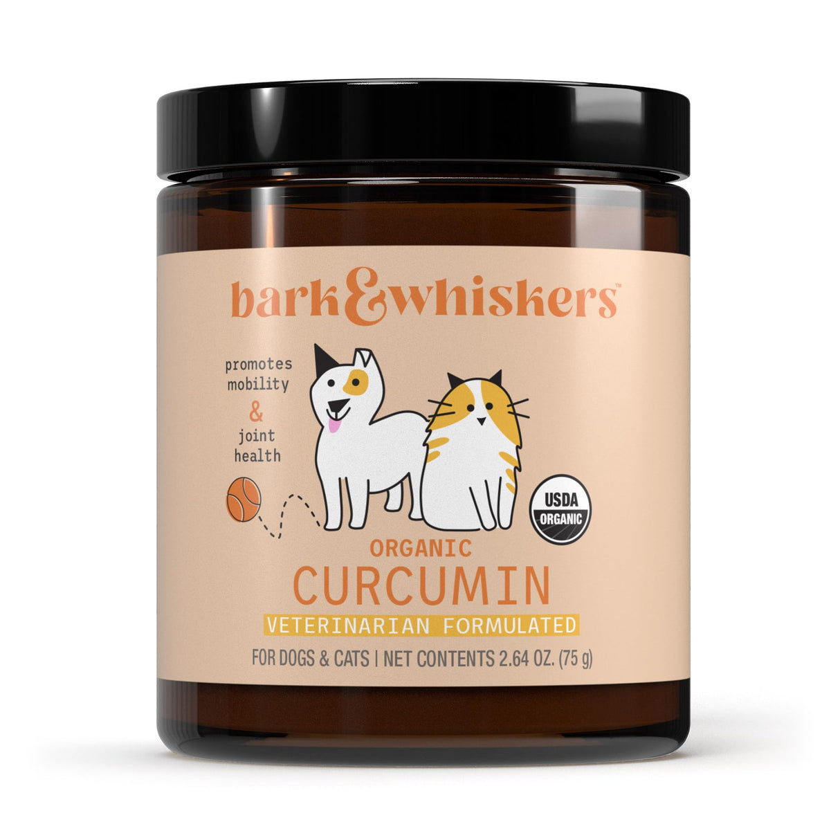 Bark & Whiskers Organic Curcumin, 2.64 Oz. (75 g), 300 Scoops, Promotes Mobility & Joint Health, Veterinarian Formulated, Non-GMO, Certified USDA Organic, Dr. Mercola